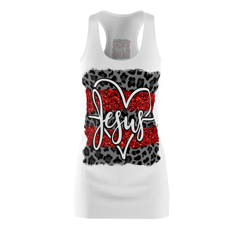 Jesus Heart Racerback Dress – Red Glitter Leopard Faith Dress