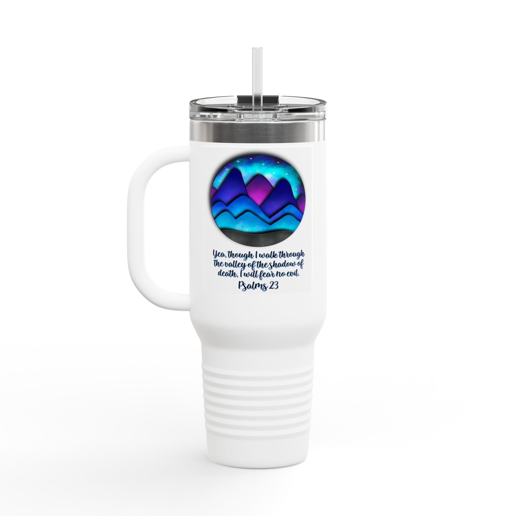 40oz Insulated Travel Mug — Psalm 23 Mountain Design (Keepers of the Valley)