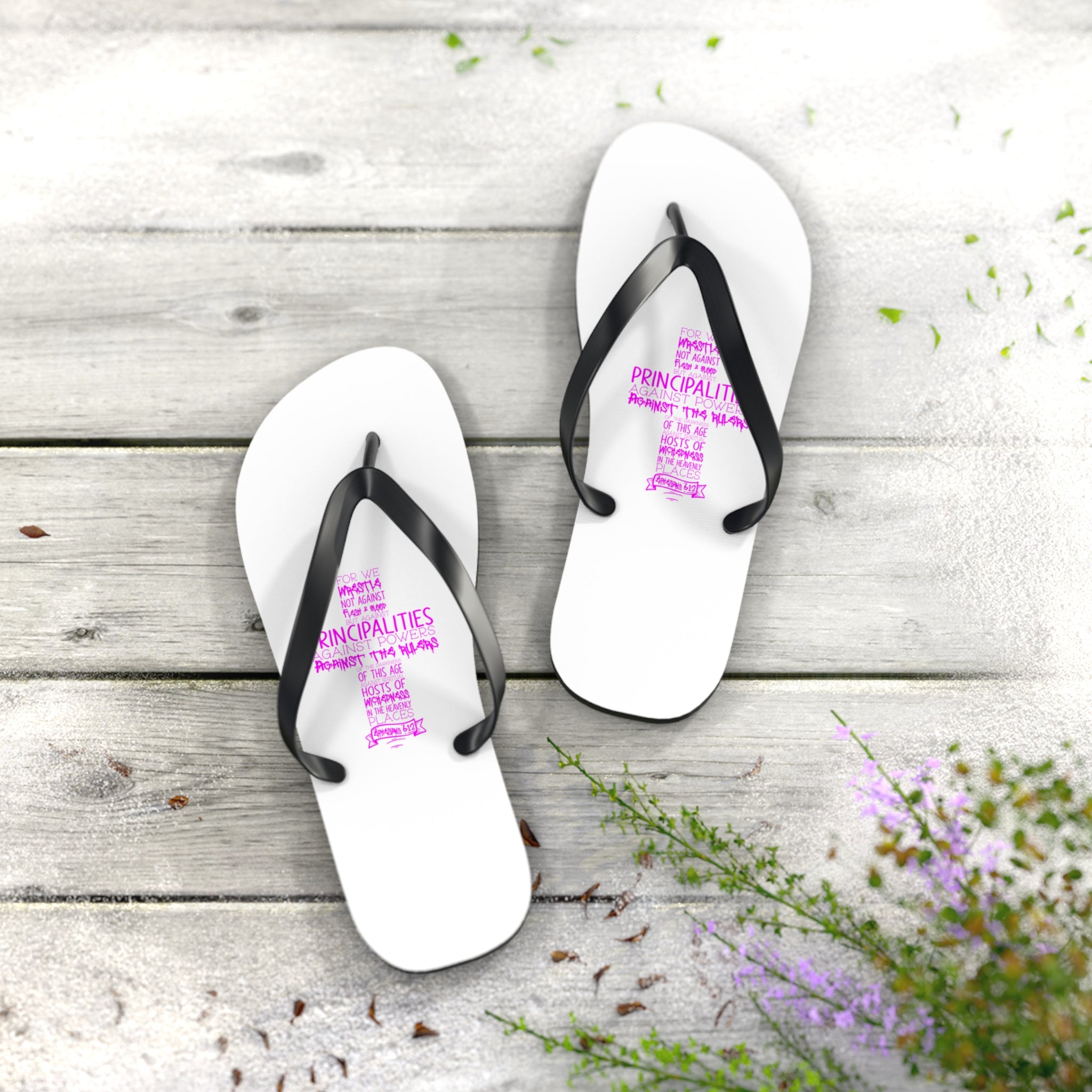 Pink Typography Flip Flops – Ephesians 6 Armor of God Sandals
