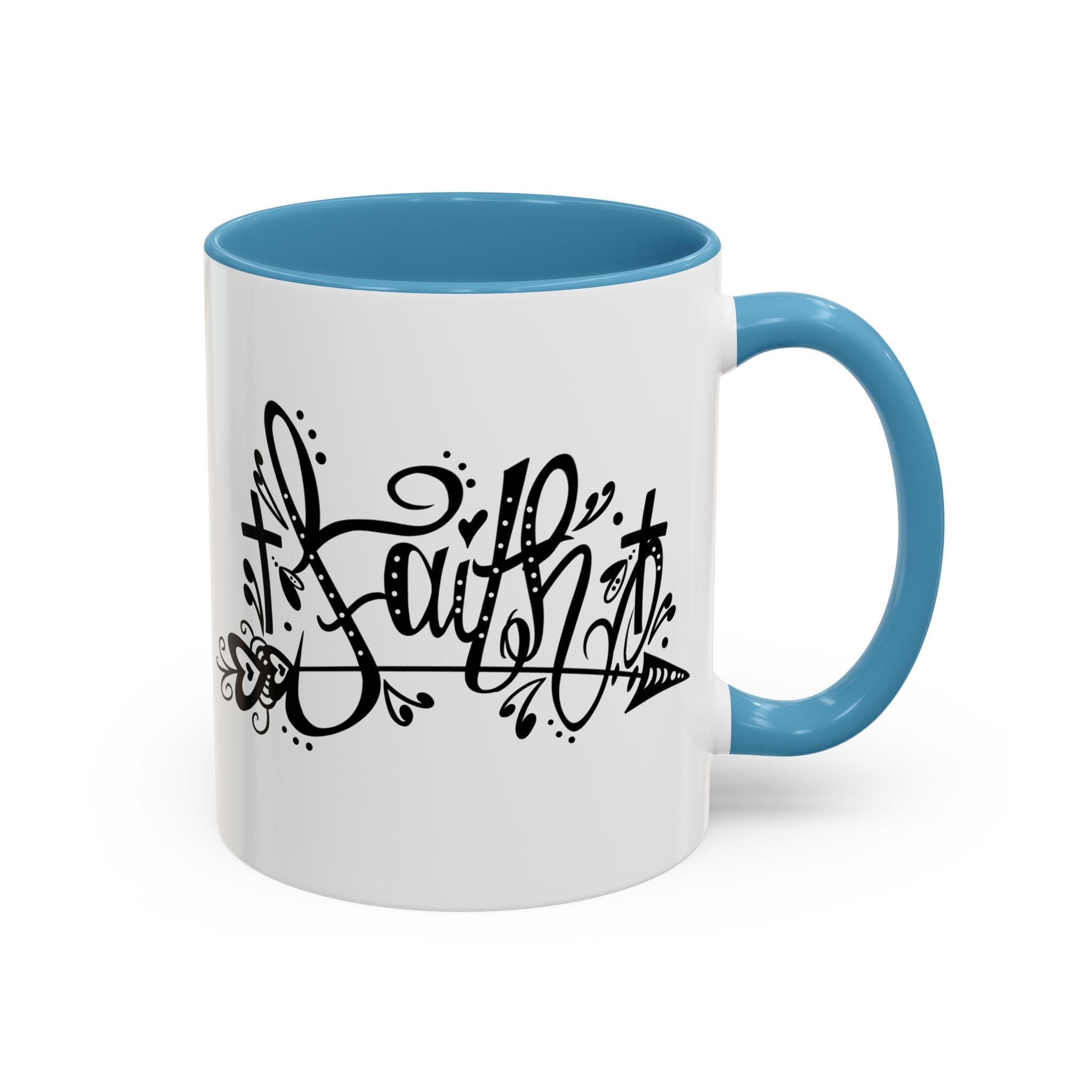 Faith Script Accent Coffee Mug – Black Handle & Rim, Inspirational Christian Gift