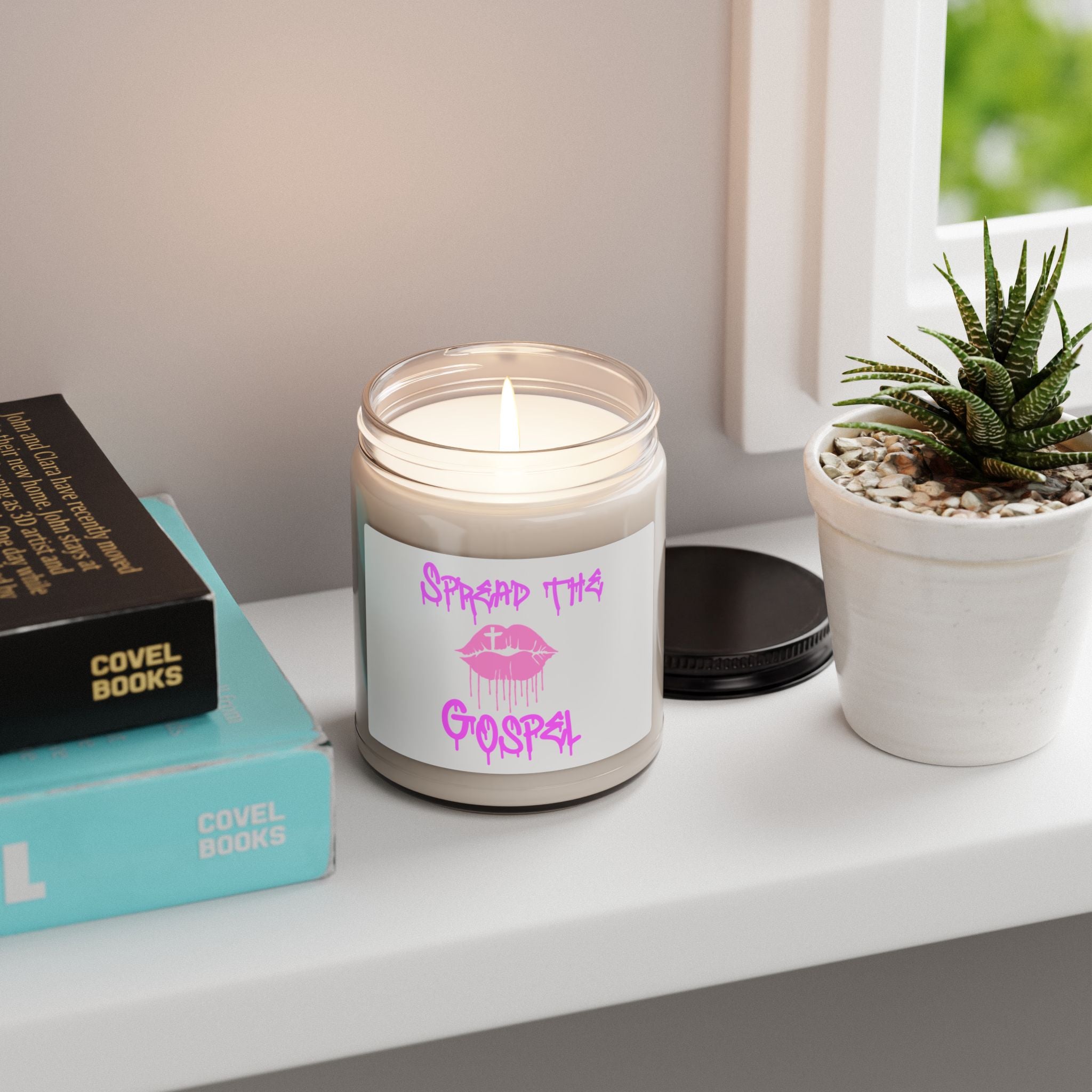 Soy Candle — “Spread The Gospel” Pink Lip Graphic Scented Candle (9oz)