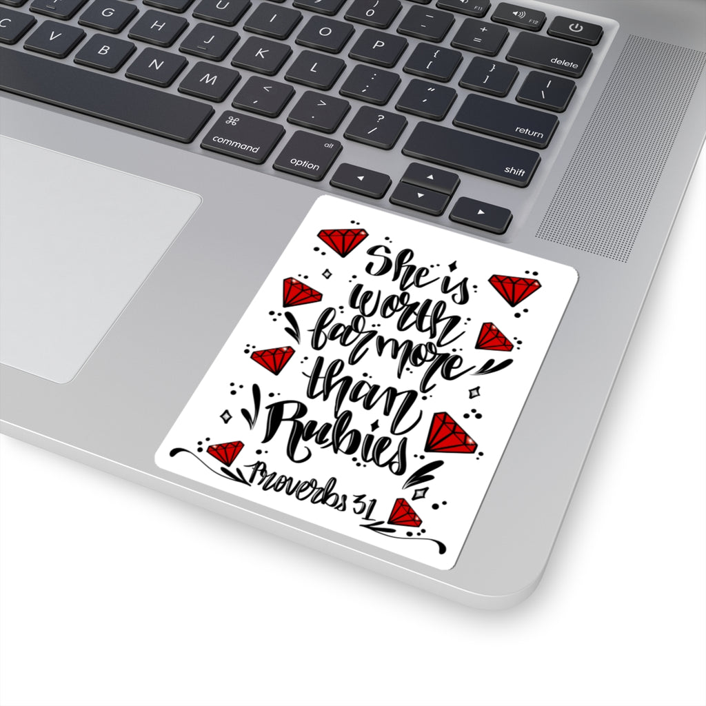 Proverbs 31 'Worth Far More Than Rubies' Christian Sticker - Inspirational Faith Sticker Decal