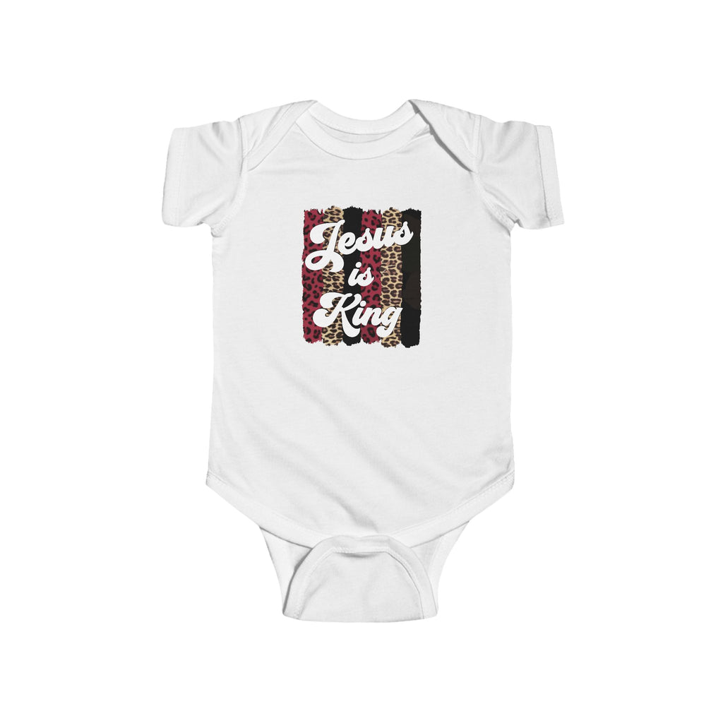 Infant Bodysuit - "Jesus is King" Floral Stripe Baby Onesie, Christian Newborn Gift