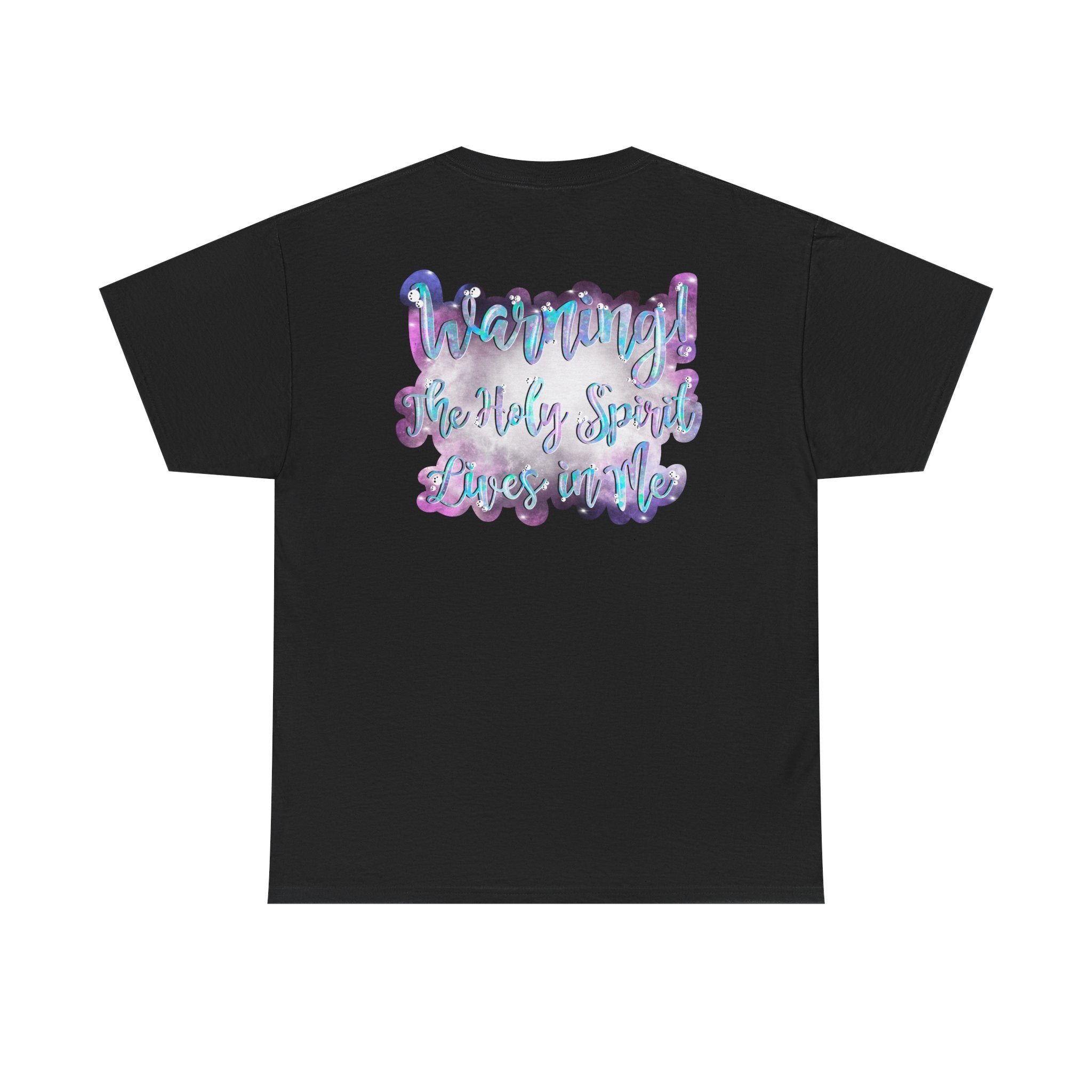 T-Shirt — "Warning! The Holy Spirit Lives in Me" Pastel Galaxy Faith Tee