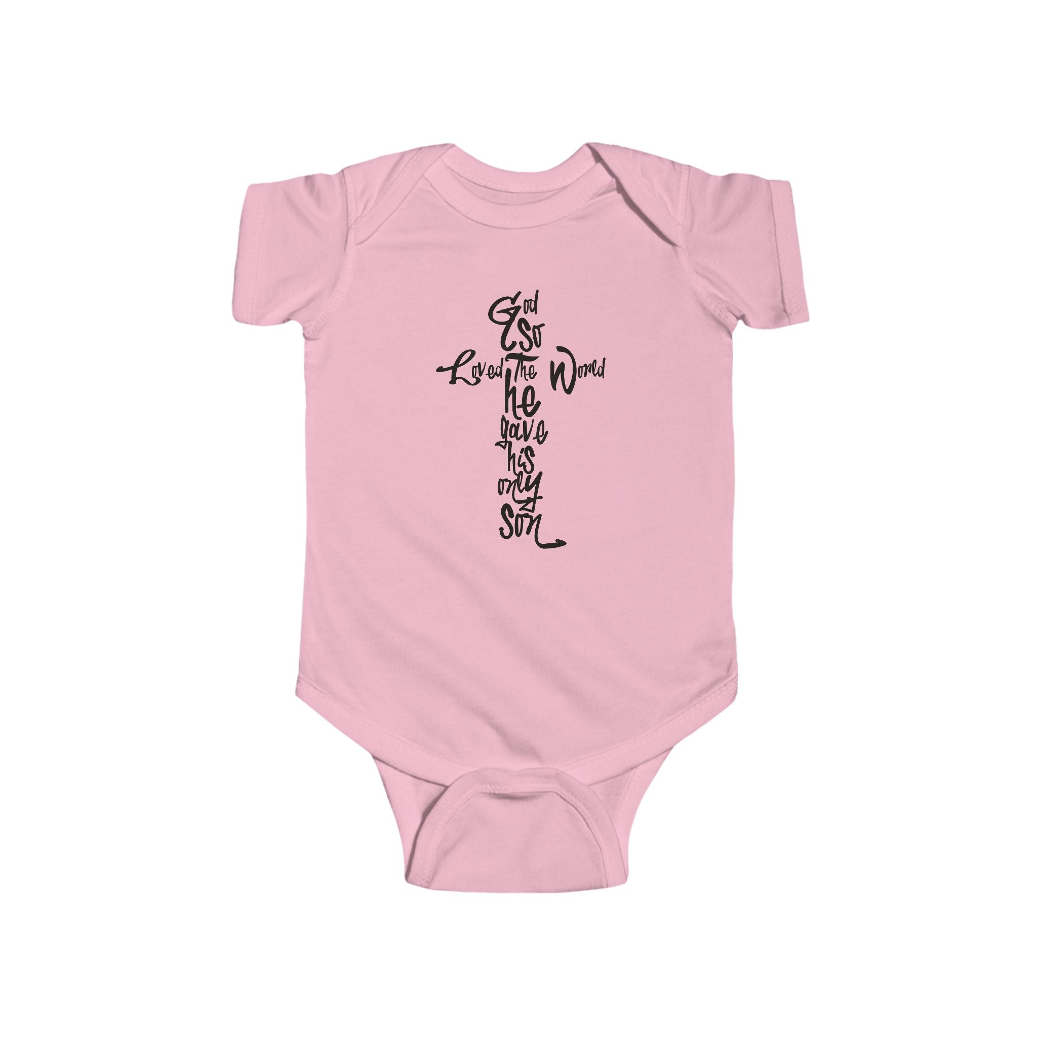 Infant Bodysuit with Cross Calligraphy John 3:16 — Christian Baby Onesie, Religious Gift