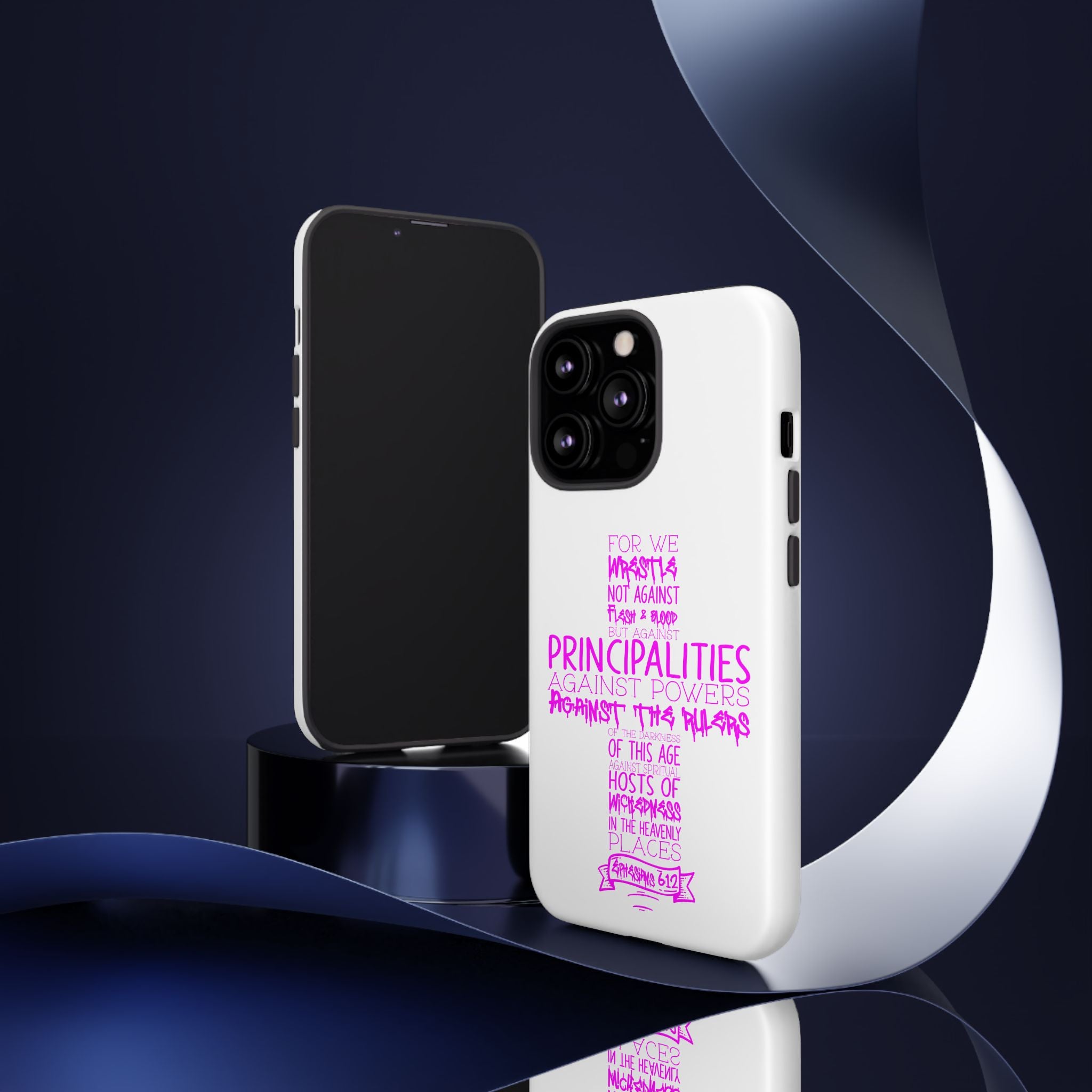 Armor of God Christian Cross Phone Case — Ephesians 6:12 Pink Typography Tough Case