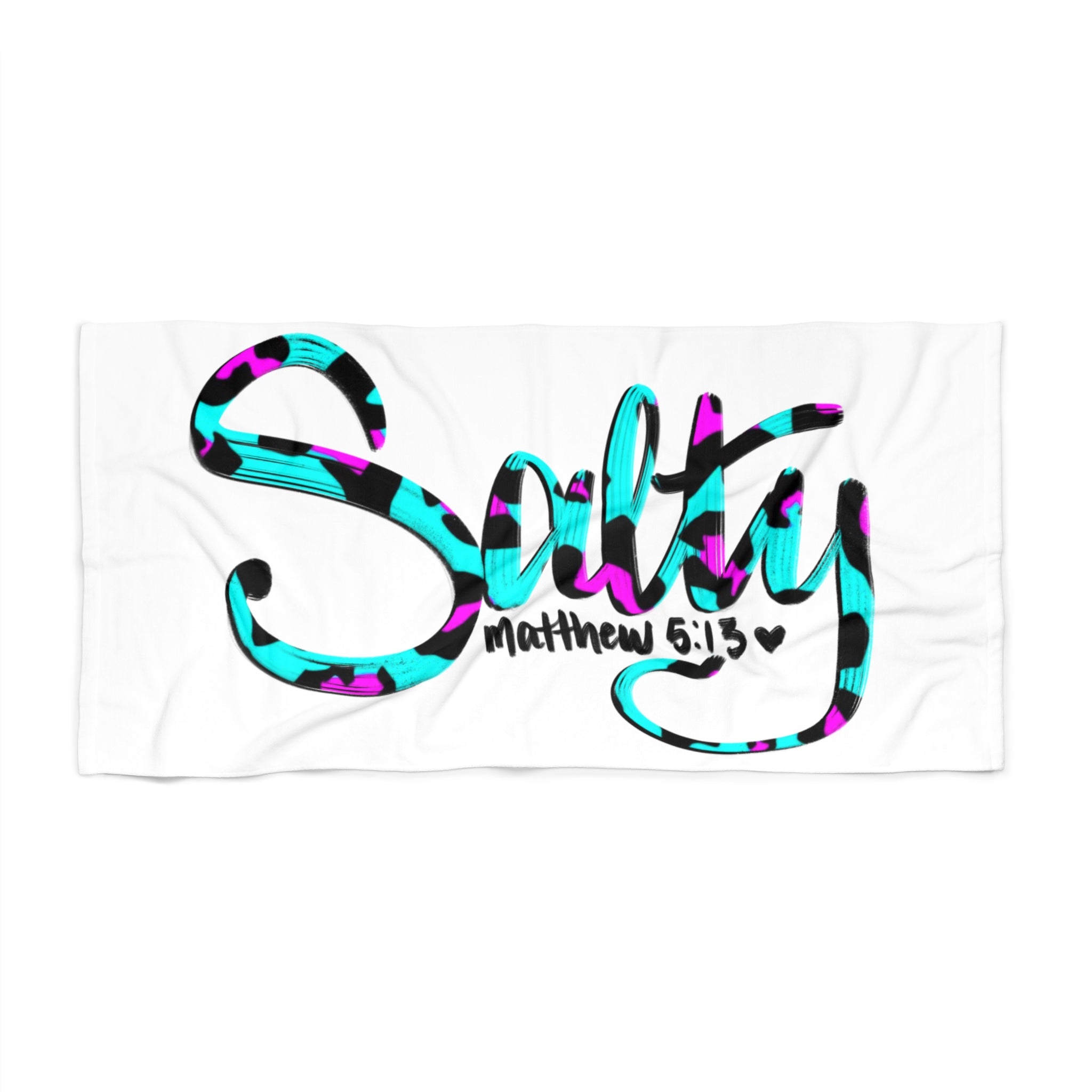 Salty Matthew 5:13 Beach Towel — Teal & Purple Script Beach Towel
