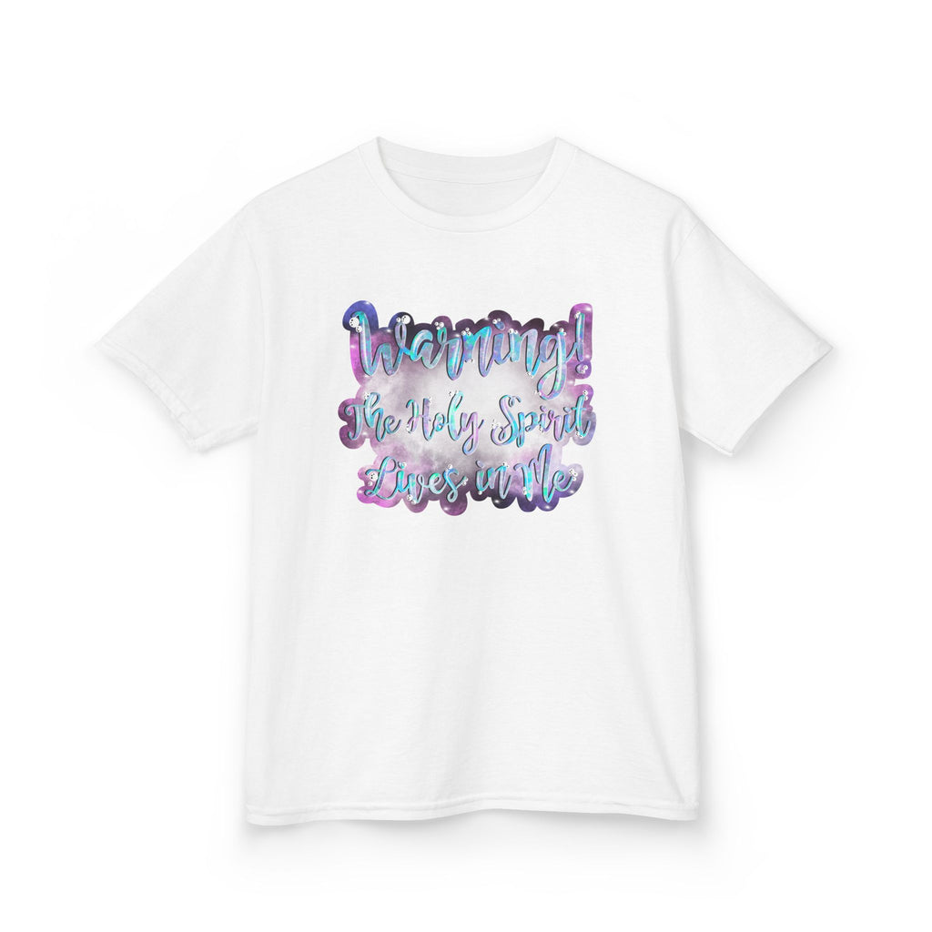 Kids Tee — 'Warning! The Holy Spirit Lives in Me' Colorful Script Christian Shirt