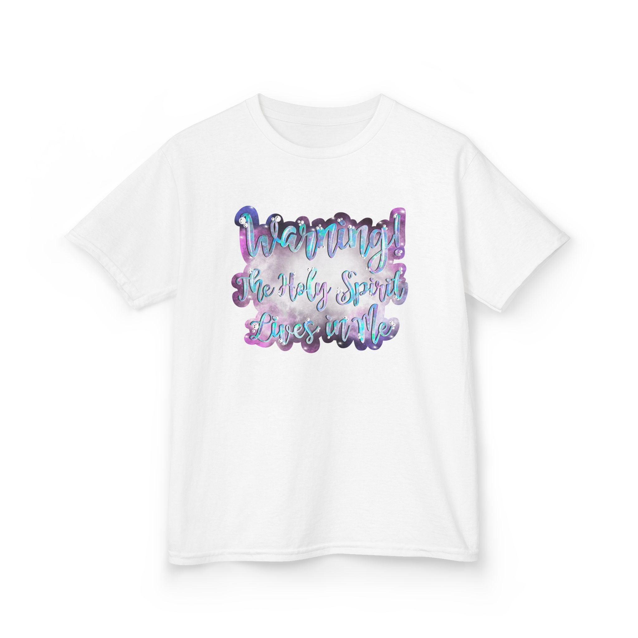 Kids Tee — 'Warning! The Holy Spirit Lives in Me' Colorful Script Christian Shirt