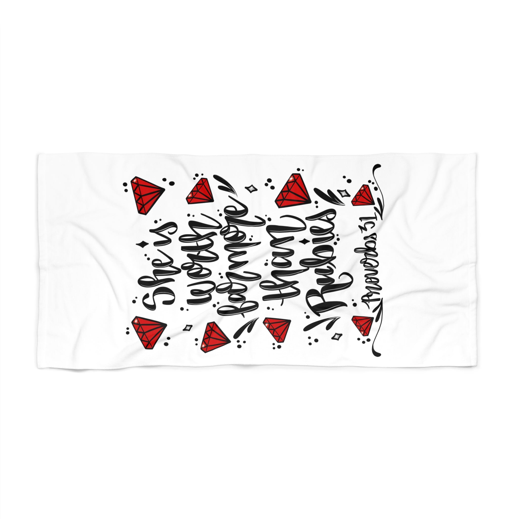 Beach Towel — "She's Worth More Than Rubies" Proverbs 31 Woman