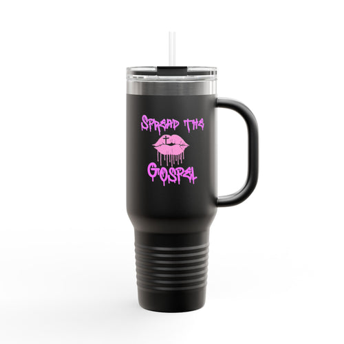 40oz Insulated Travel Mug — “Spread the Gospel” Pink Lip Graphic