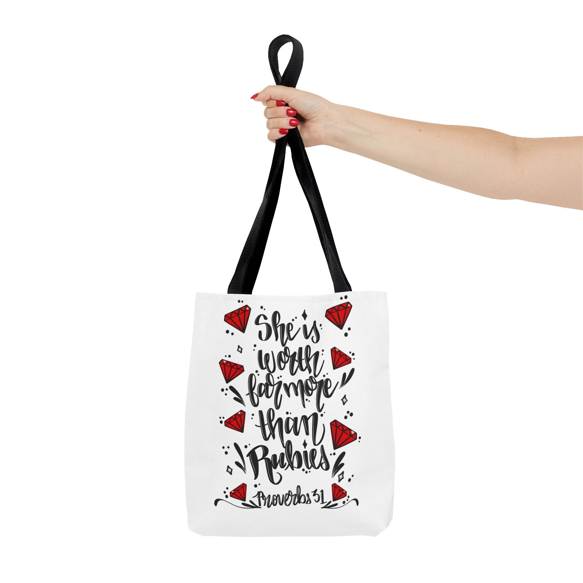 Tote Bag — "She’s Worth Far More Than Rubies" Inspirational Proverbs 31 Scripture Tote