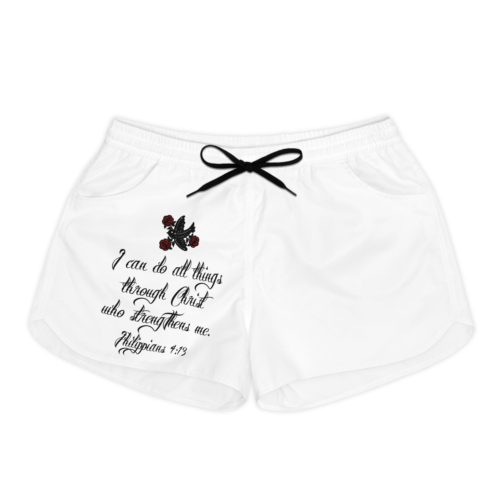 Faith Script Women's Shorts — "I Can Do All Things Through Christ" Scripture Lounge Shorts