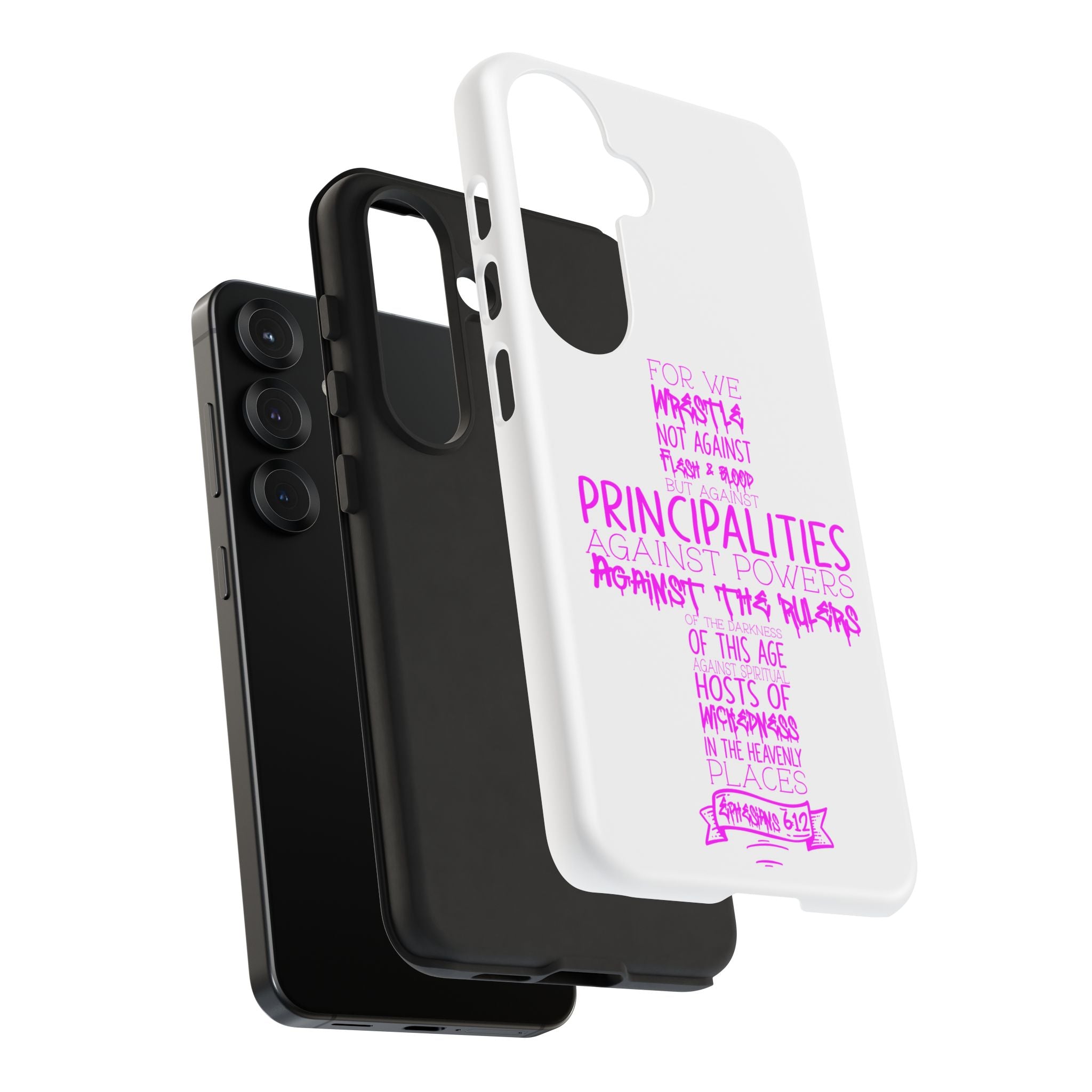 Armor of God Christian Cross Phone Case — Ephesians 6:12 Pink Typography Tough Case