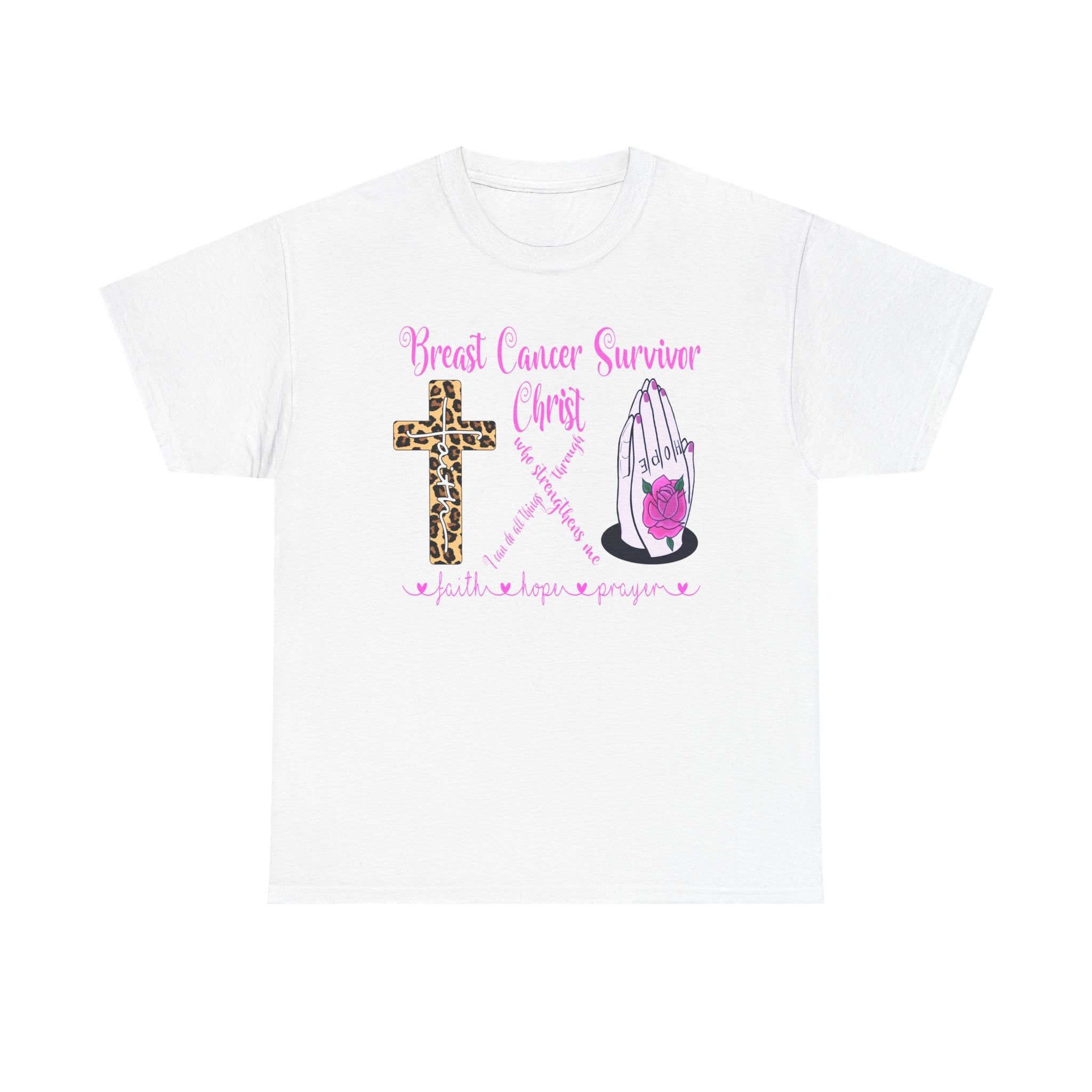 Breast Cancer Survivor Tee – Leopard Cross & Praying Hands Pink Ribbon Shirt