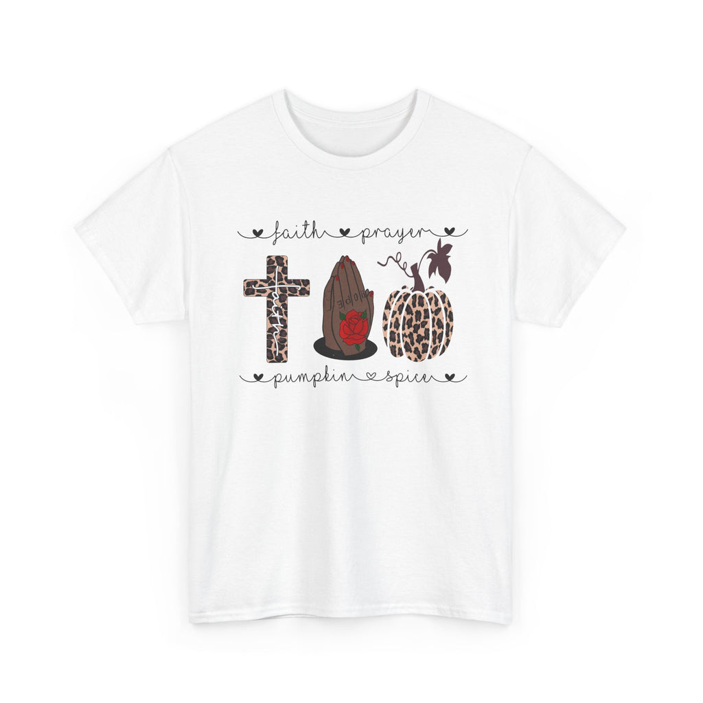 Faith Prayer Pumpkin & Prayer Hands Tee — Fall Christian Graphic T-Shirt
