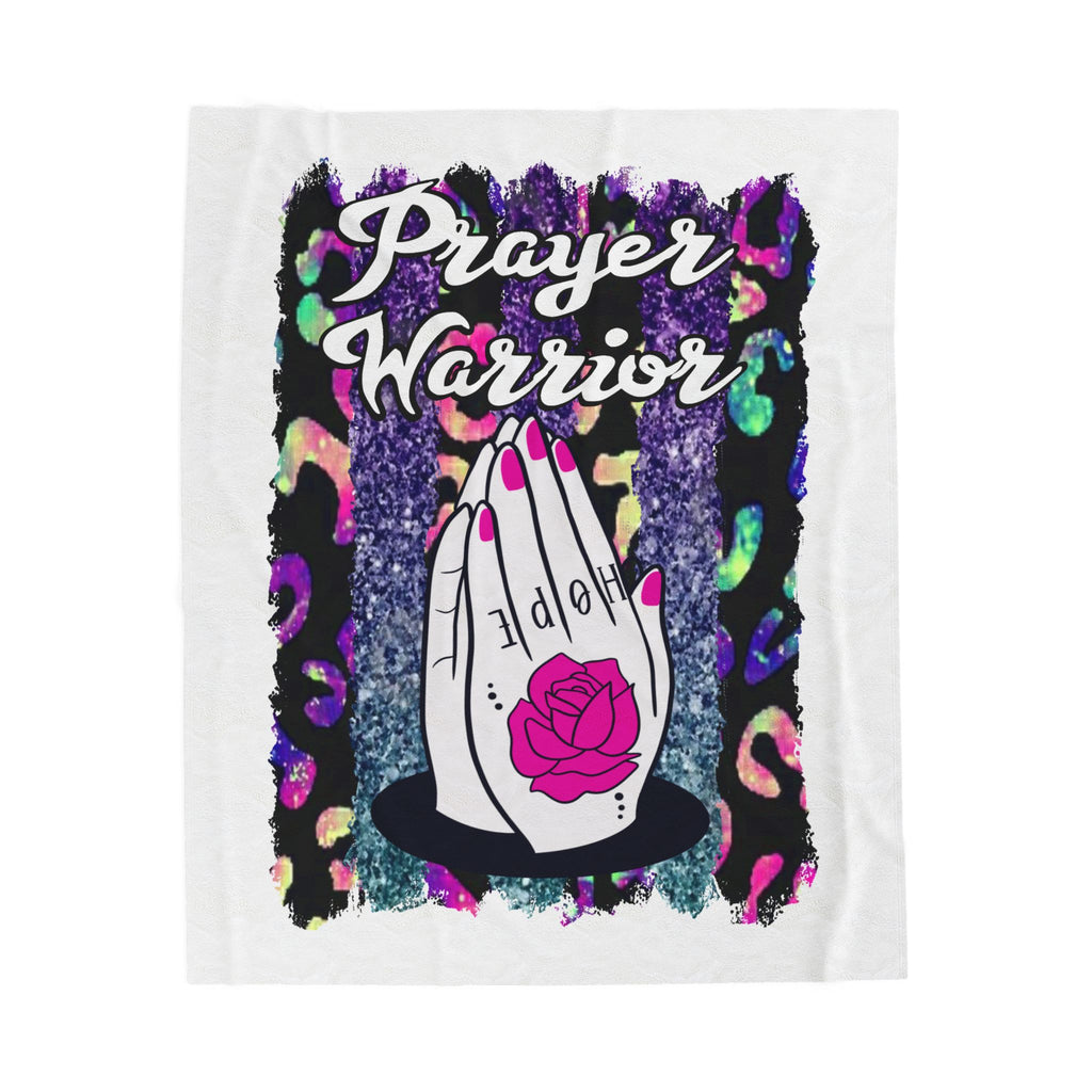 Prayer Warrior Velveteen Plush Blanket – Colorful Glam Praying Hands Design