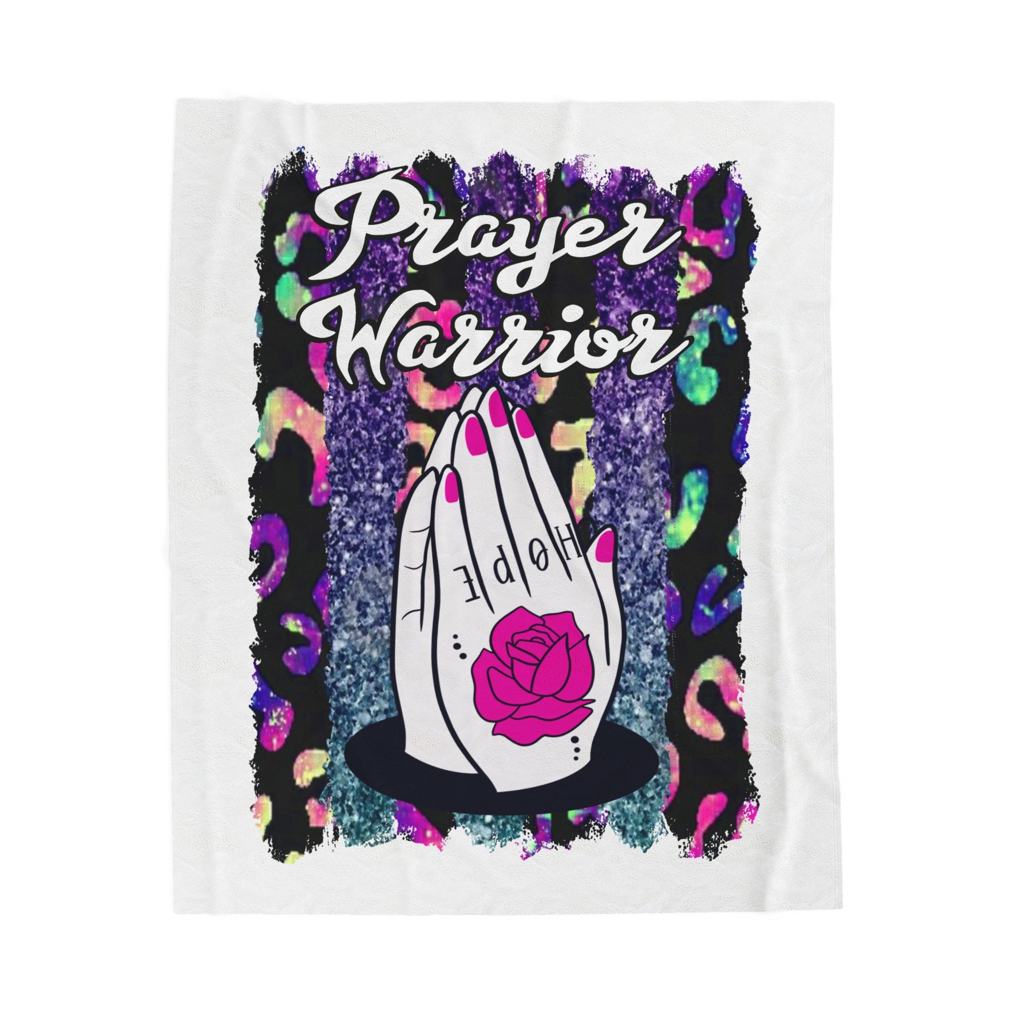 Prayer Warrior Velveteen Plush Blanket – Colorful Glam Praying Hands Design