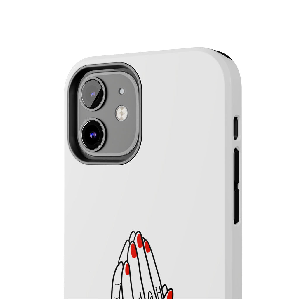 Pray Harder Phone Case — Tough Protective Phone Cover with Praying Hands & Rose Design