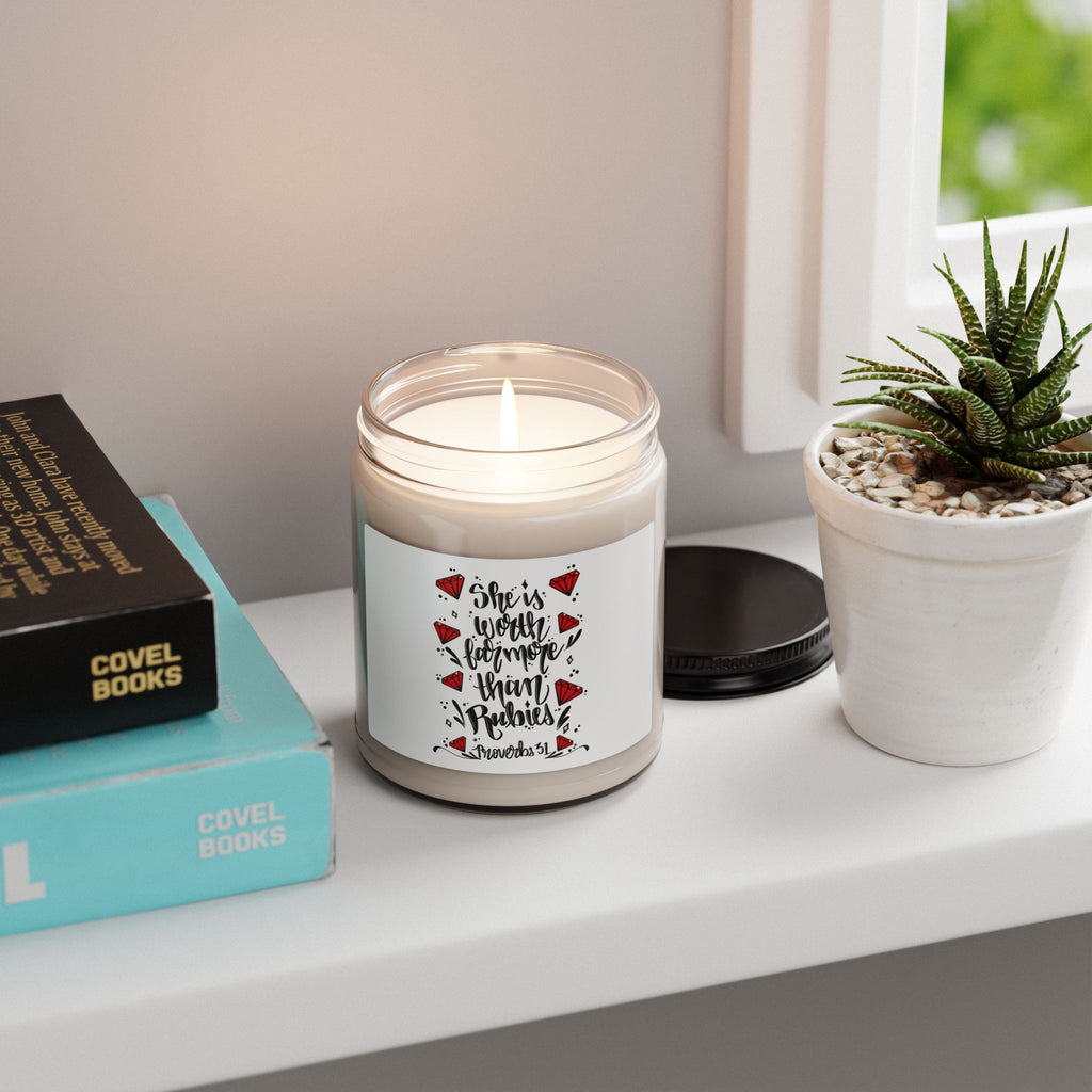 Soy Candle — "She Is Worth Far More Than Rubies" Inspirational 9oz Scented Jar