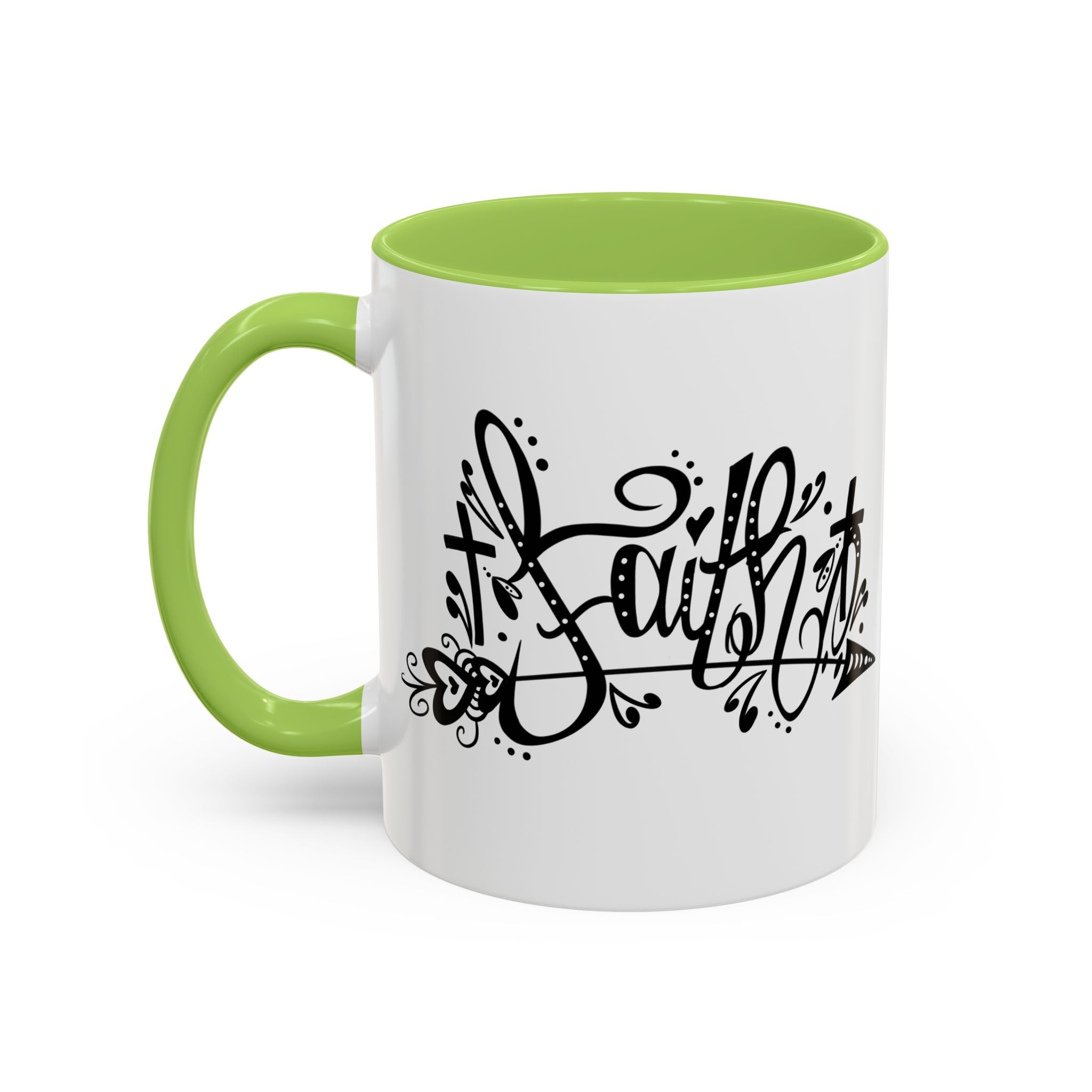 Faith Script Accent Coffee Mug – Black Handle & Rim, Inspirational Christian Gift