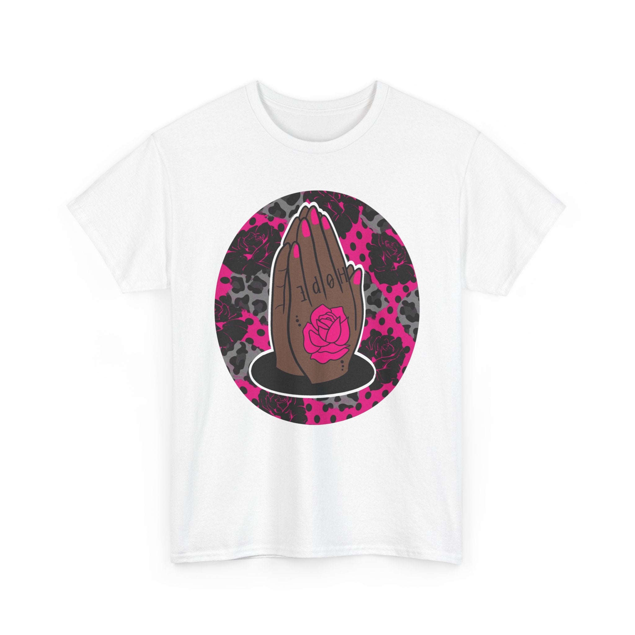 Praying Hands Pink Rose Graphic Tee