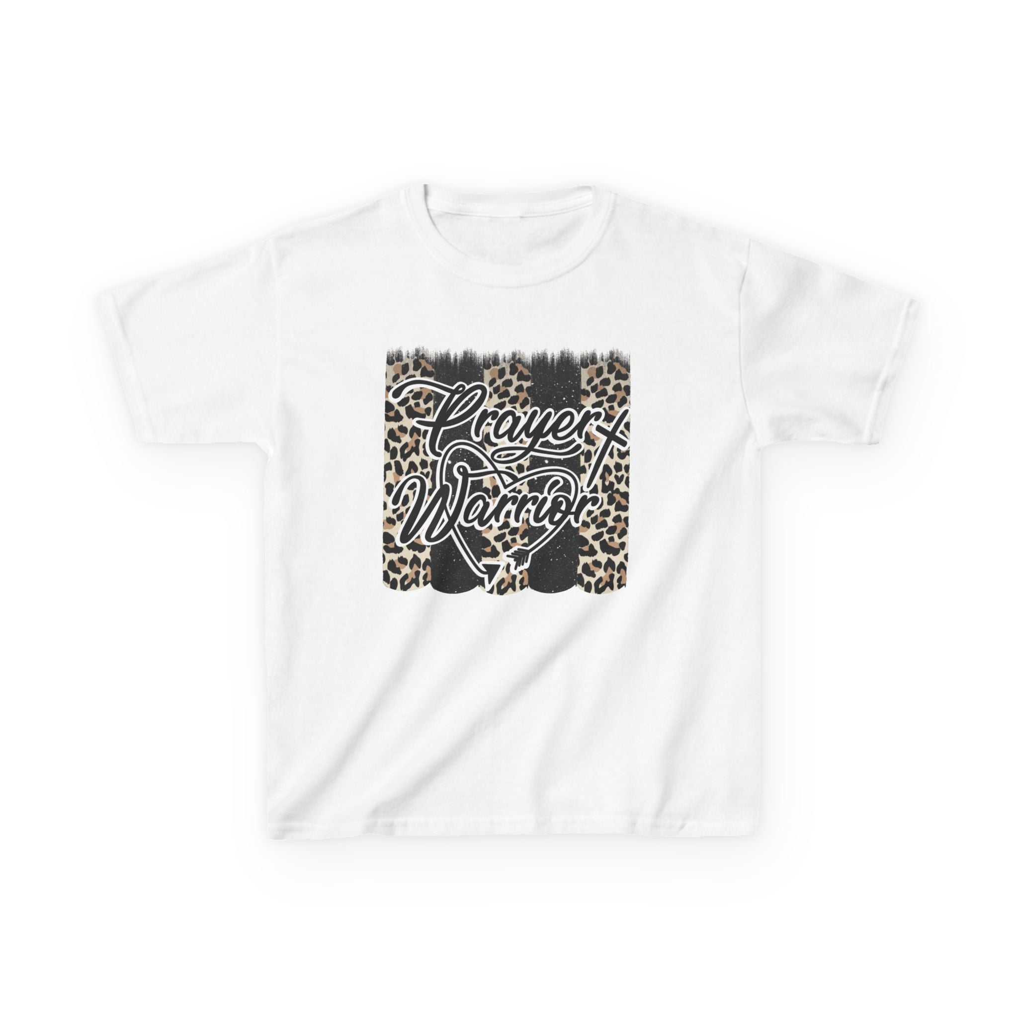 Kids Tee — "Prayer Warrior" Leopard Print Graphic