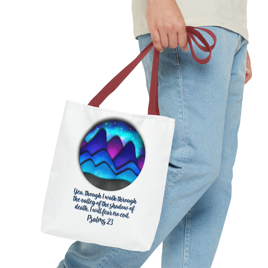 Psalm 23 Mountain Tote Bag — Inspirational Christian Scripture Tote