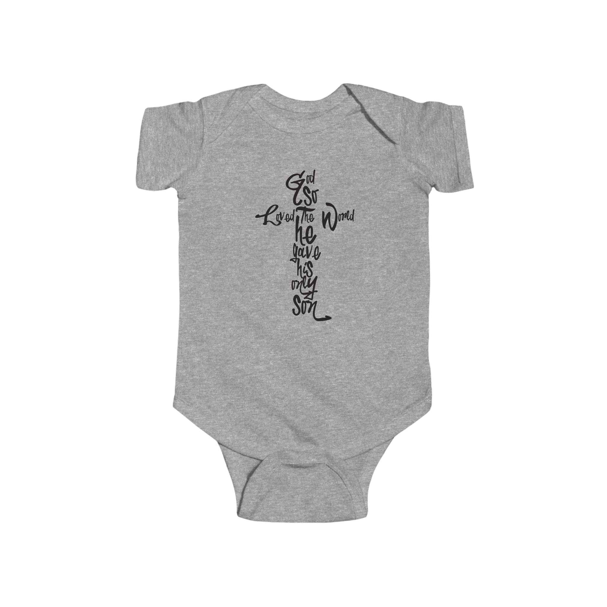 Infant Bodysuit with Cross Calligraphy John 3:16 — Christian Baby Onesie, Religious Gift