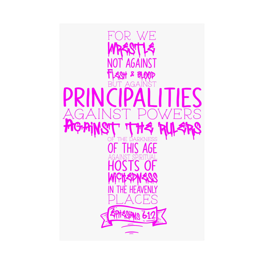 Ephesians 6 Armor of God Cross Poster — Pink Faith Typography Matte Vertical Poster