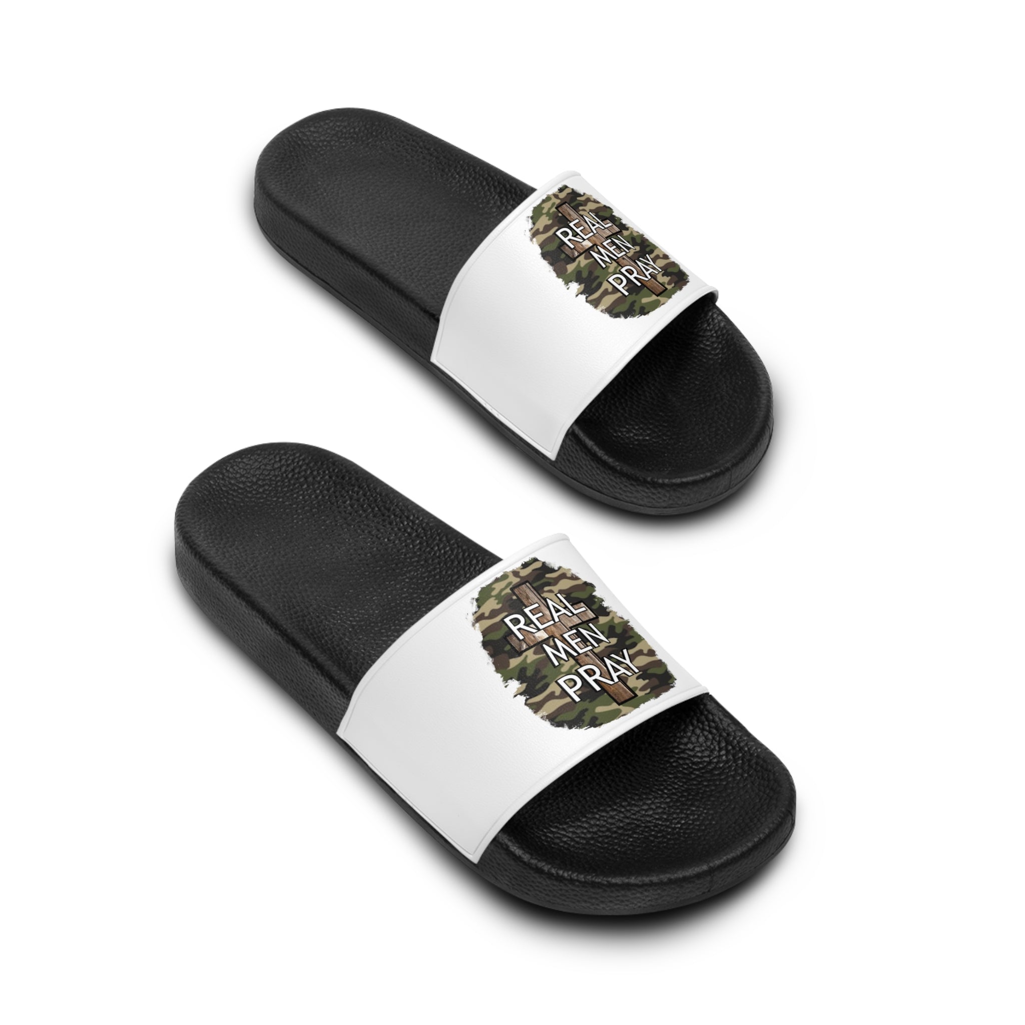 Real Men Pray Camo Slide Sandals — Men’s Comfortable Church & Casual Pool Slides
