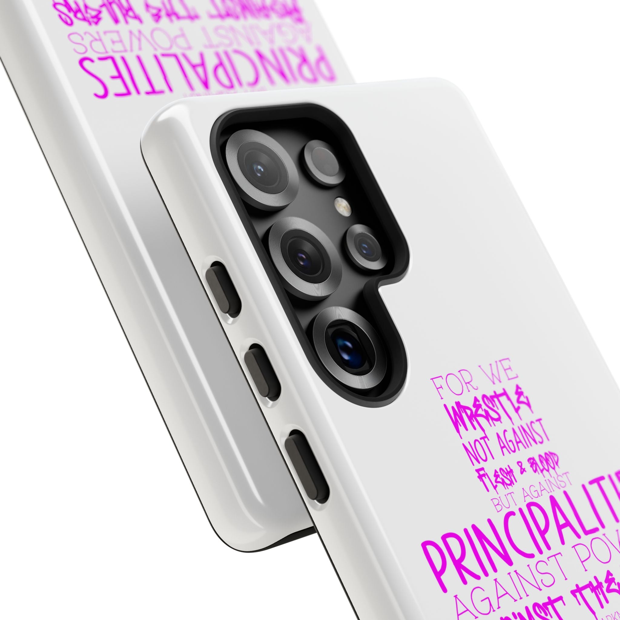 Armor of God Christian Cross Phone Case — Ephesians 6:12 Pink Typography Tough Case