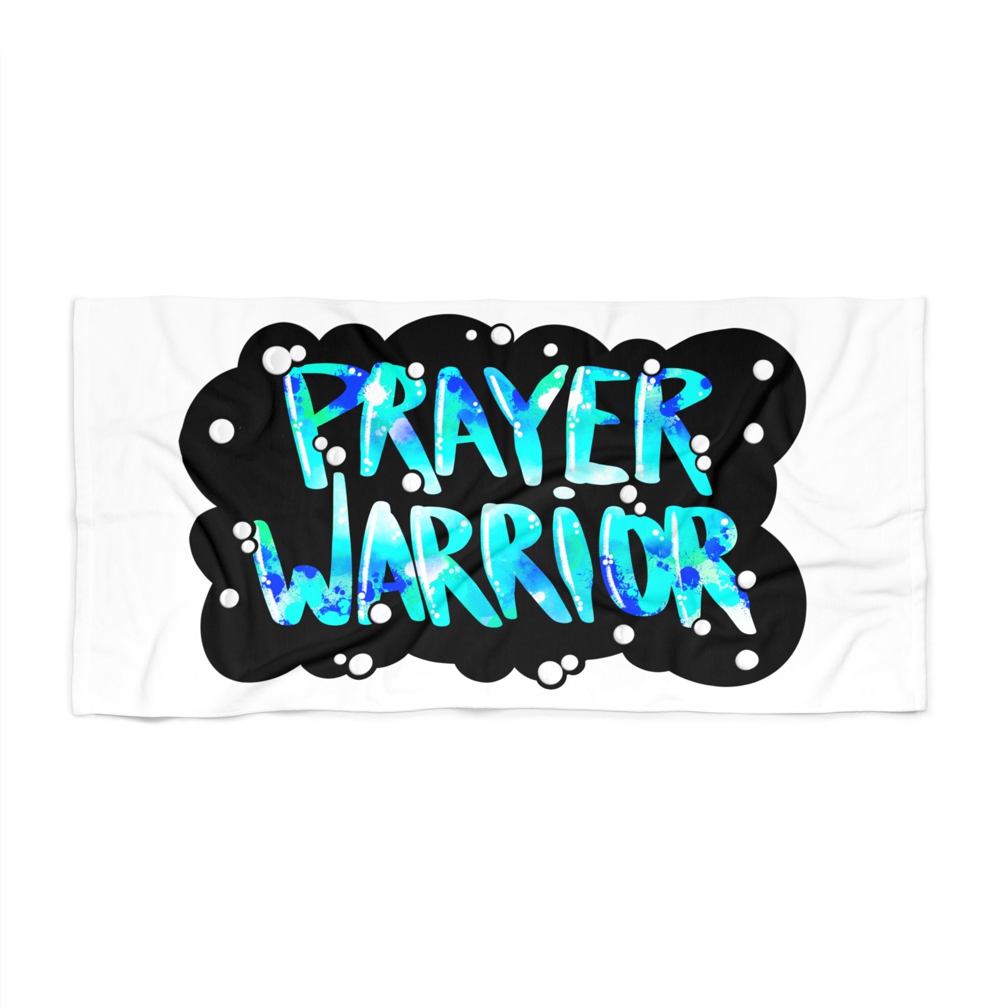 Prayer Warrior Beach Towel — Bold Aqua Typography Christian Faith Towel