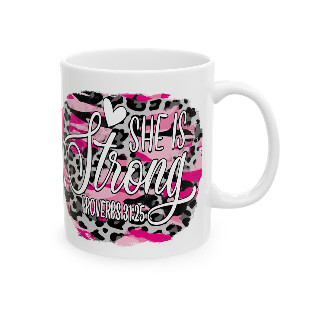 She Is Strong Proverbs 31 Christian Ceramic Mug – Motivational Coffee Cup (11oz/15oz)