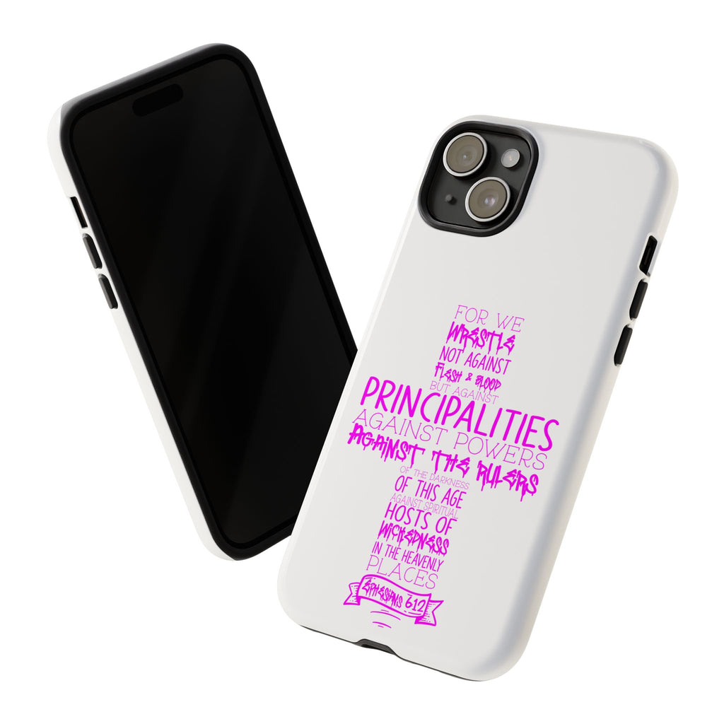 Armor of God Christian Cross Phone Case — Ephesians 6:12 Pink Typography Tough Case