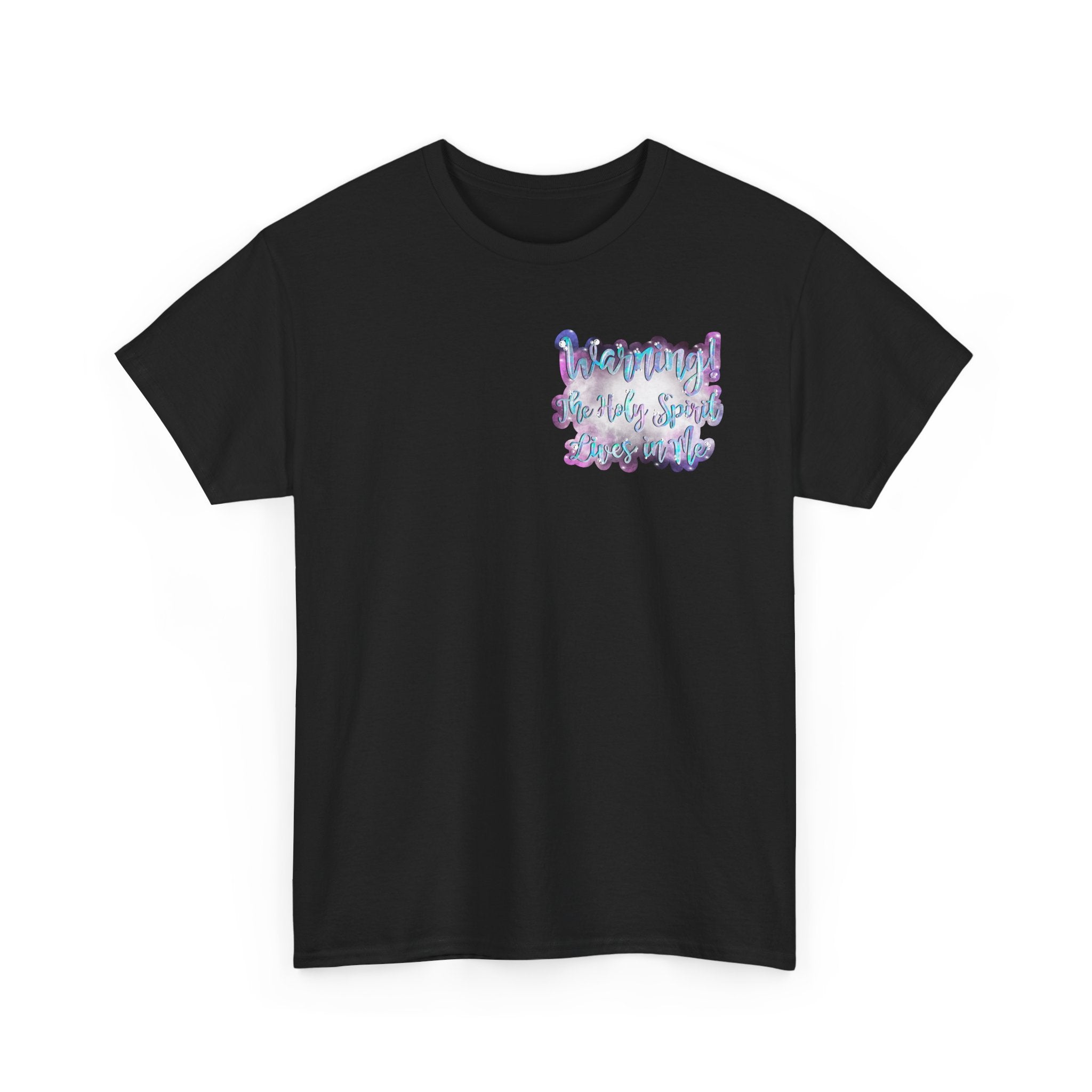 T-Shirt — "Warning! The Holy Spirit Lives in Me" Pastel Galaxy Faith Tee
