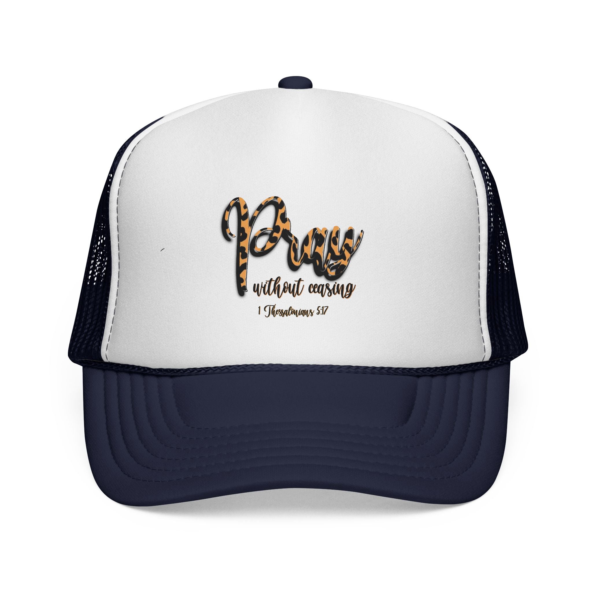 Pray Without Ceasing Leopard Trucker Cap