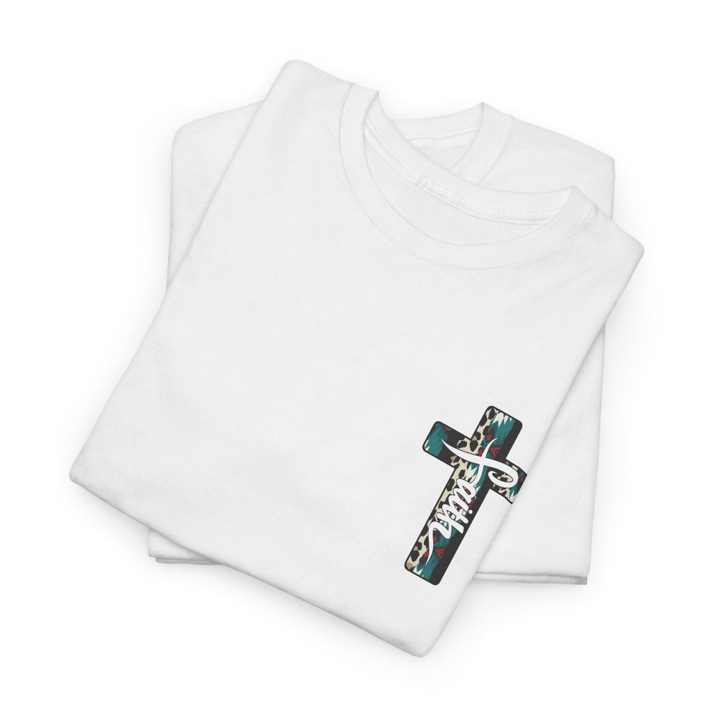 Faith Cross T‑Shirt — Leopard Teal Graphic Christian Tee