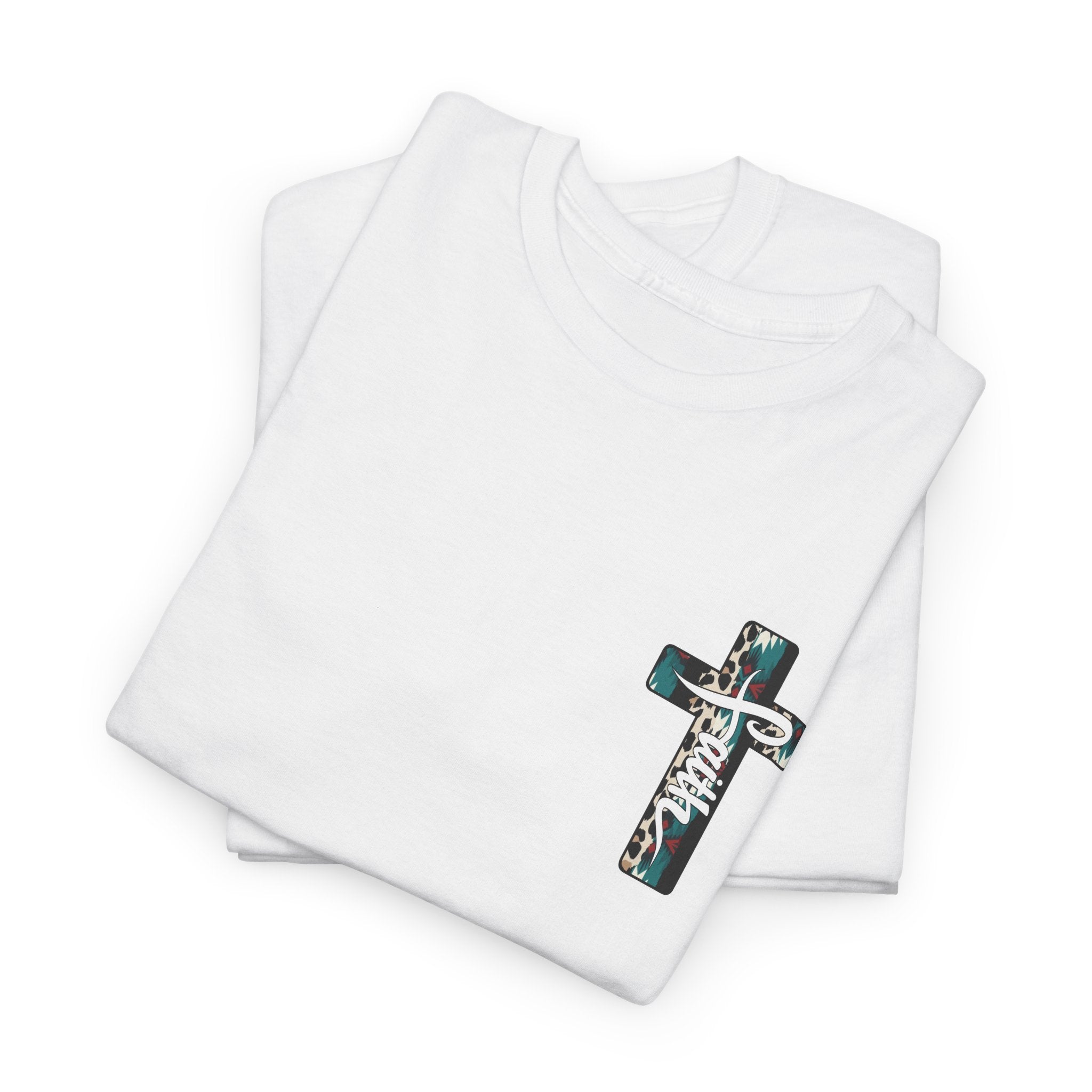 Faith Cross T‑Shirt — Leopard Teal Graphic Christian Tee