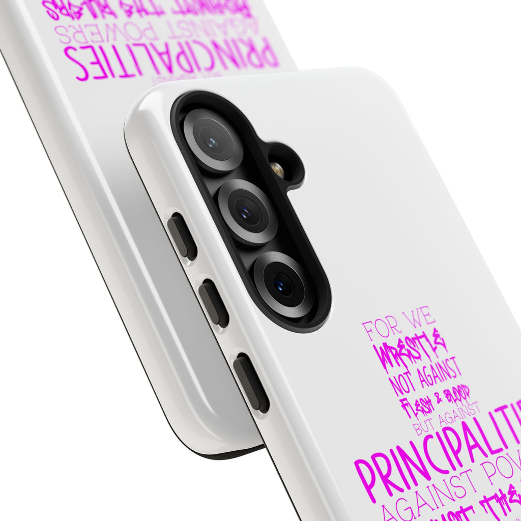Armor of God Christian Cross Phone Case — Ephesians 6:12 Pink Typography Tough Case