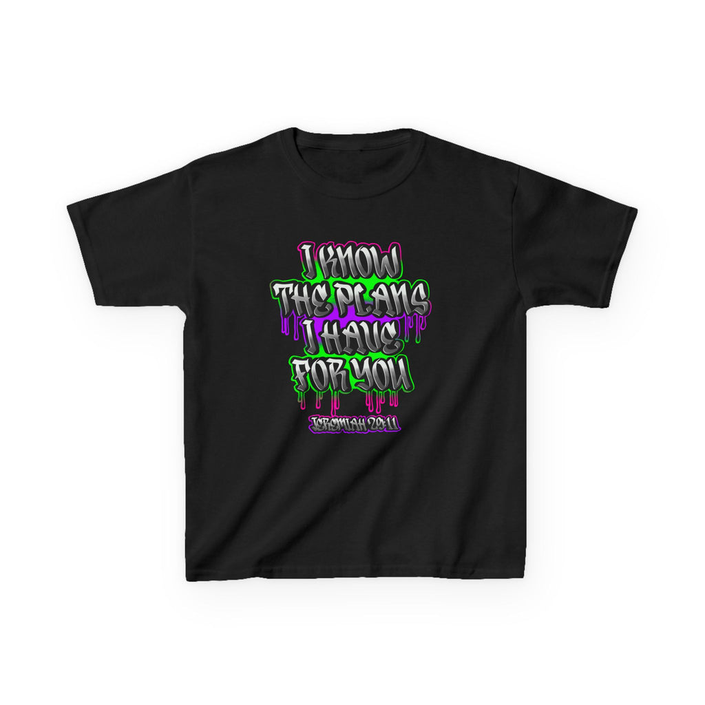 Kids Tee — "I Know The Plans I Have for You Jeremiah 29:11" Drip Graffiti Design