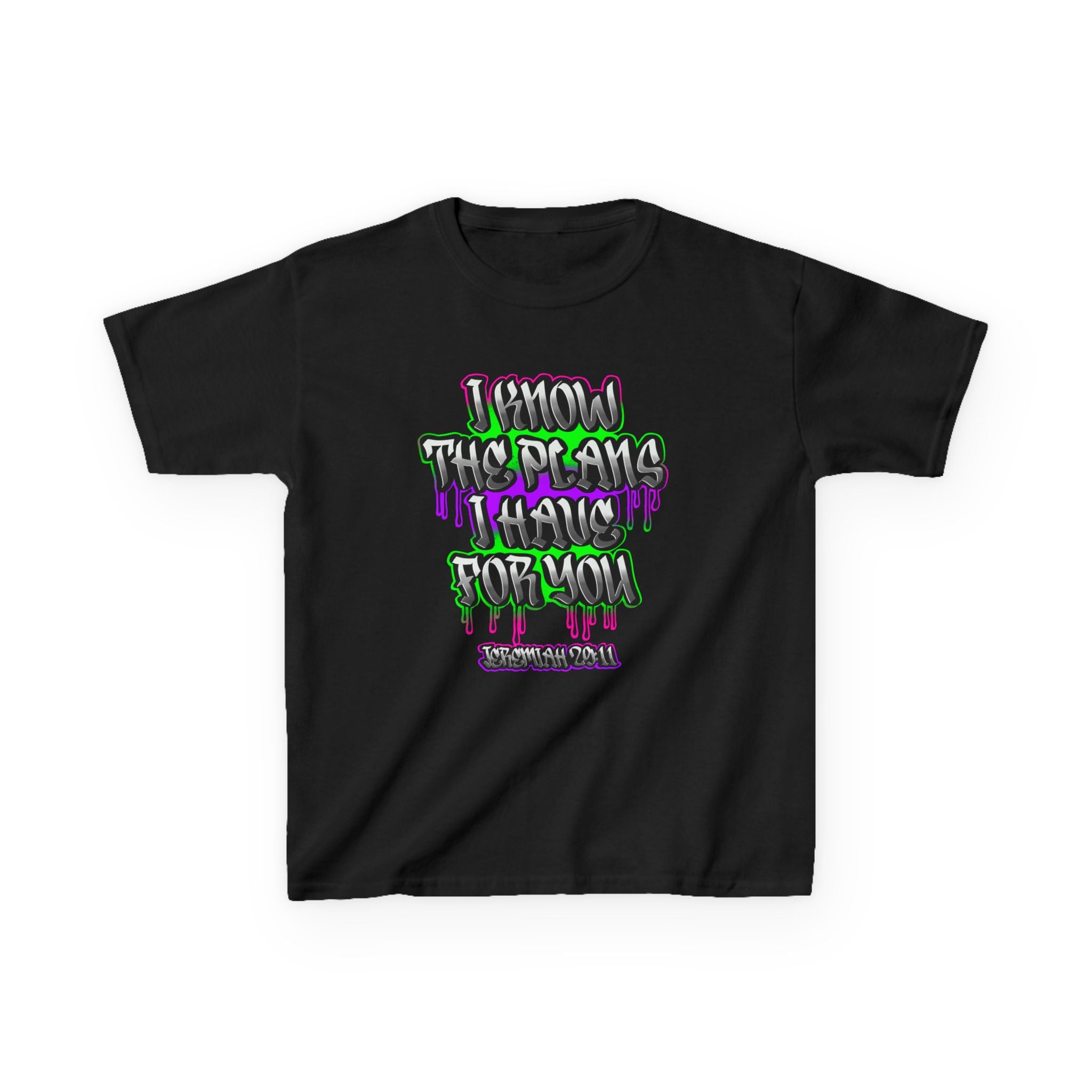 Kids Tee — "I Know The Plans I Have for You Jeremiah 29:11" Drip Graffiti Design