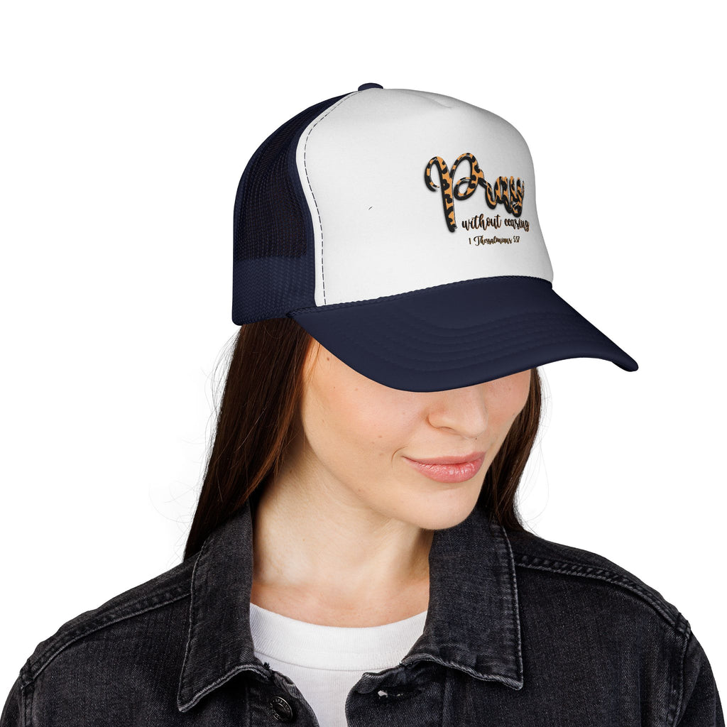 Pray Without Ceasing Leopard Trucker Cap