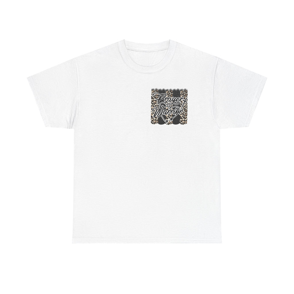 Prayer Warrior Tee — Leopard Cross Graphic Christian Shirt
