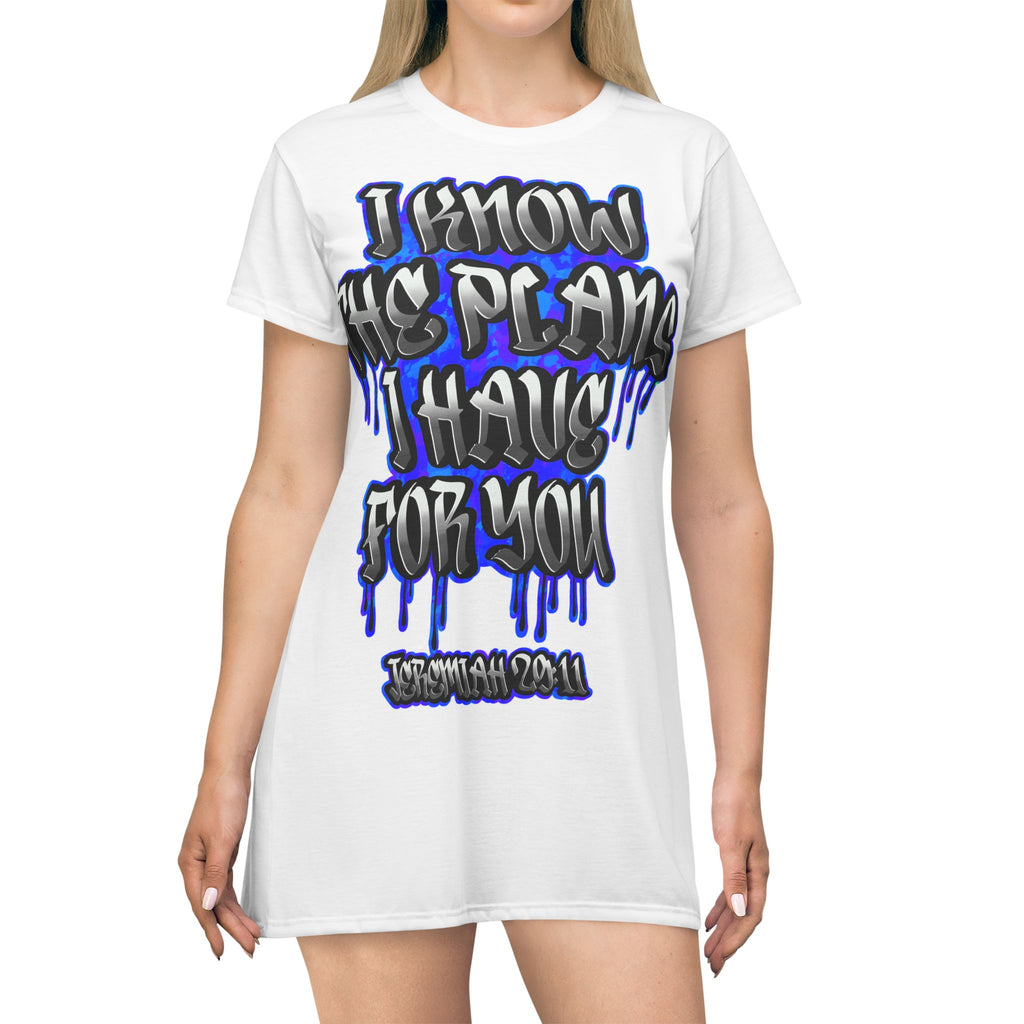 Jeremiah 29:11 Graffiti T-Shirt Dress — "I Know The Plans I Have For You" Inspirational Bible Verse