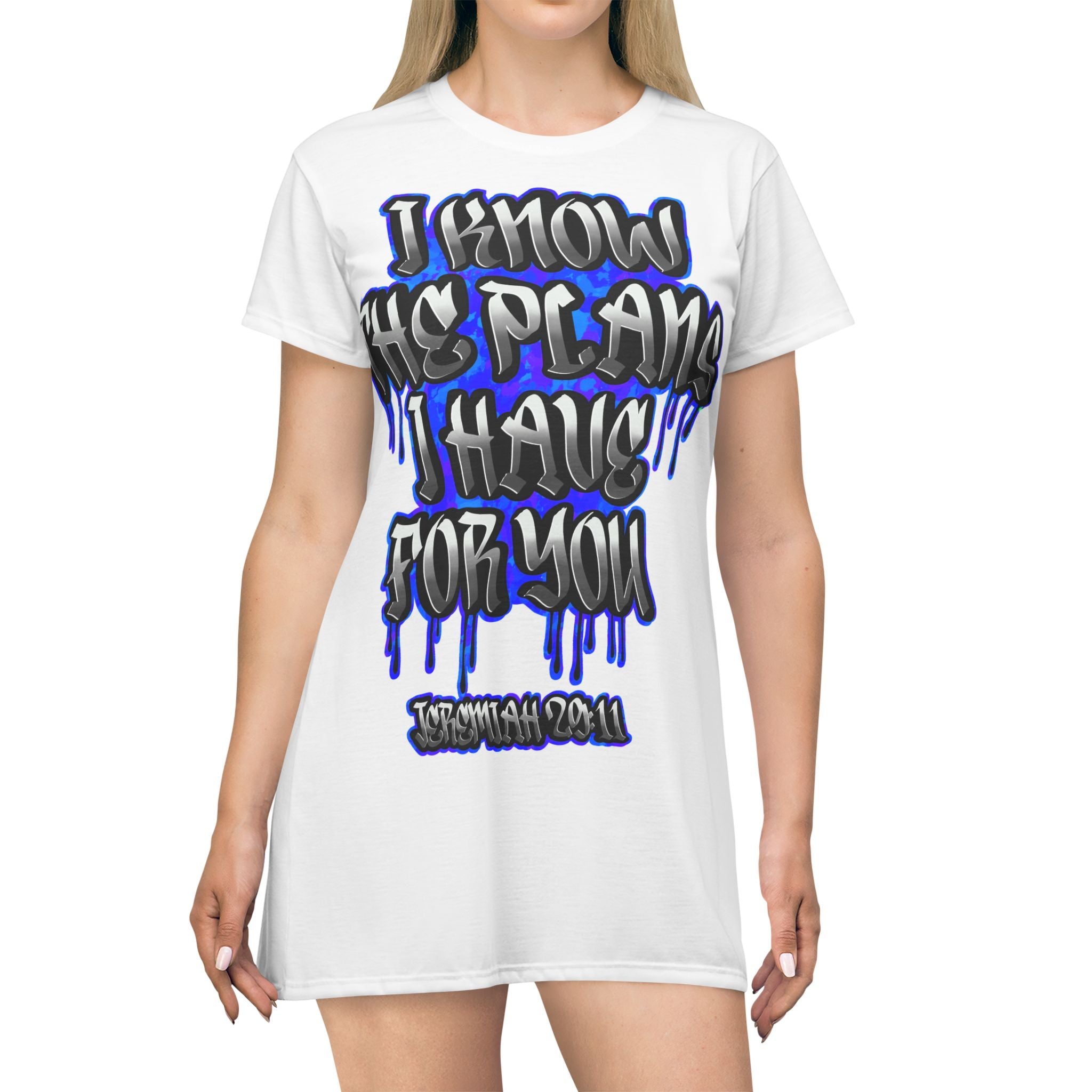 Jeremiah 29:11 Graffiti T-Shirt Dress — "I Know The Plans I Have For You" Inspirational Bible Verse