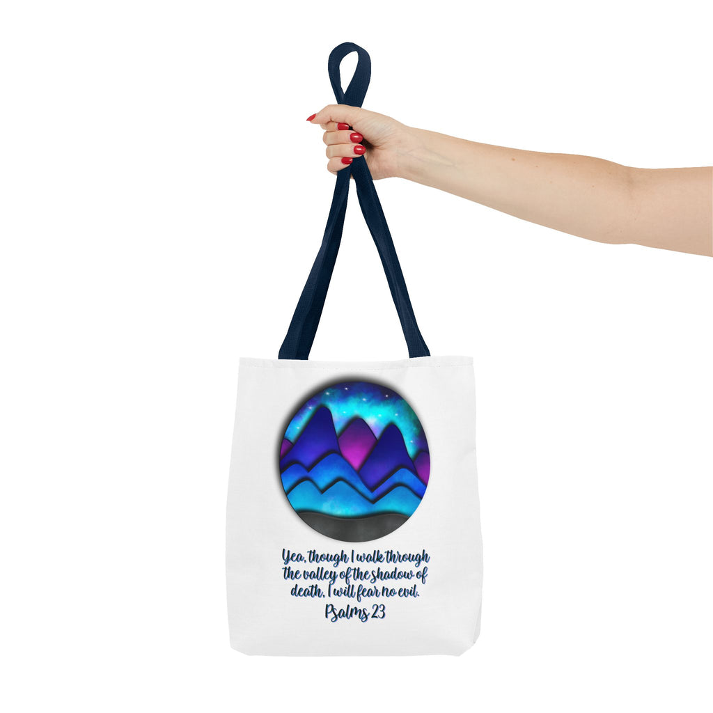 Psalm 23 Mountain Tote Bag — Inspirational Christian Scripture Tote