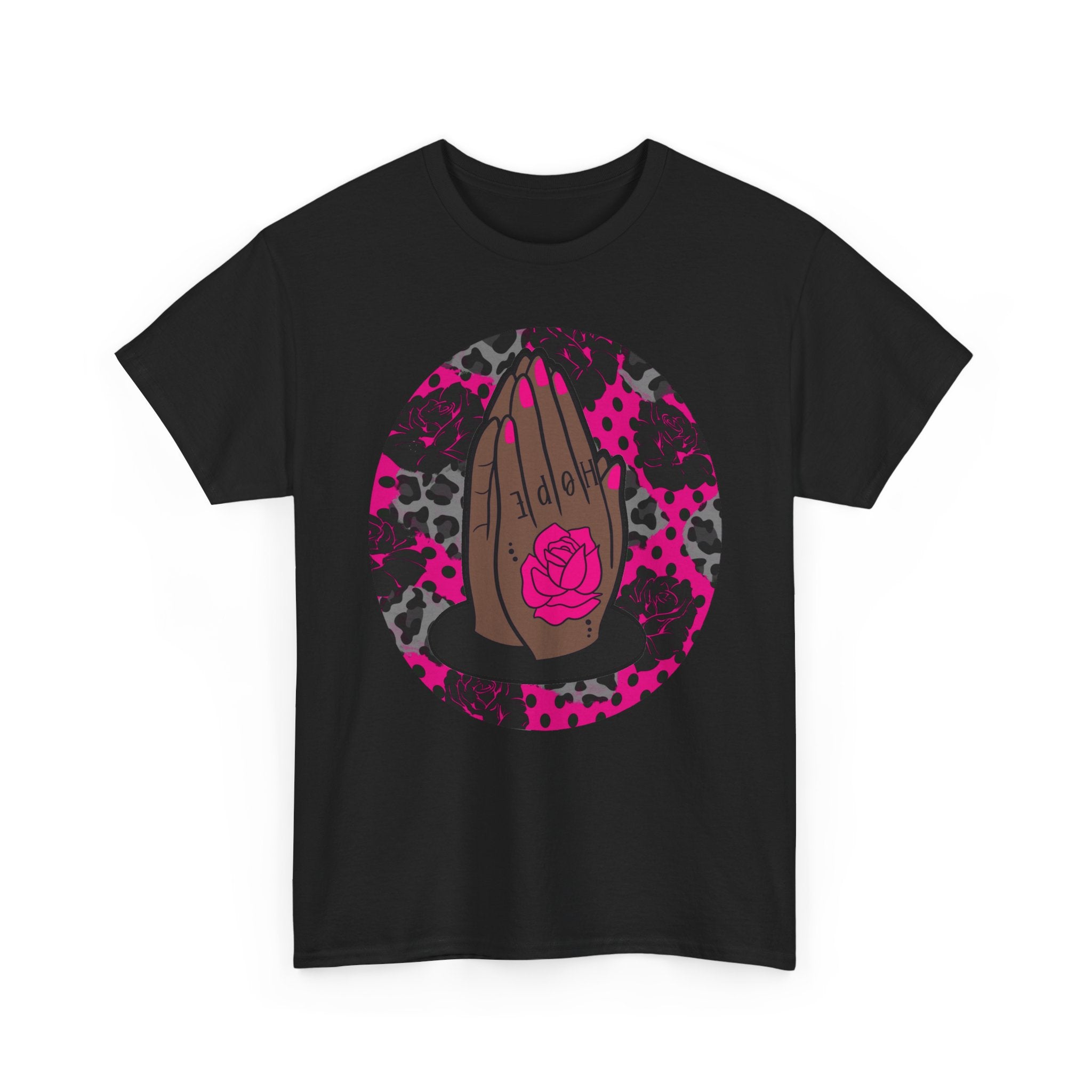 Praying Hands Pink Rose Graphic Tee