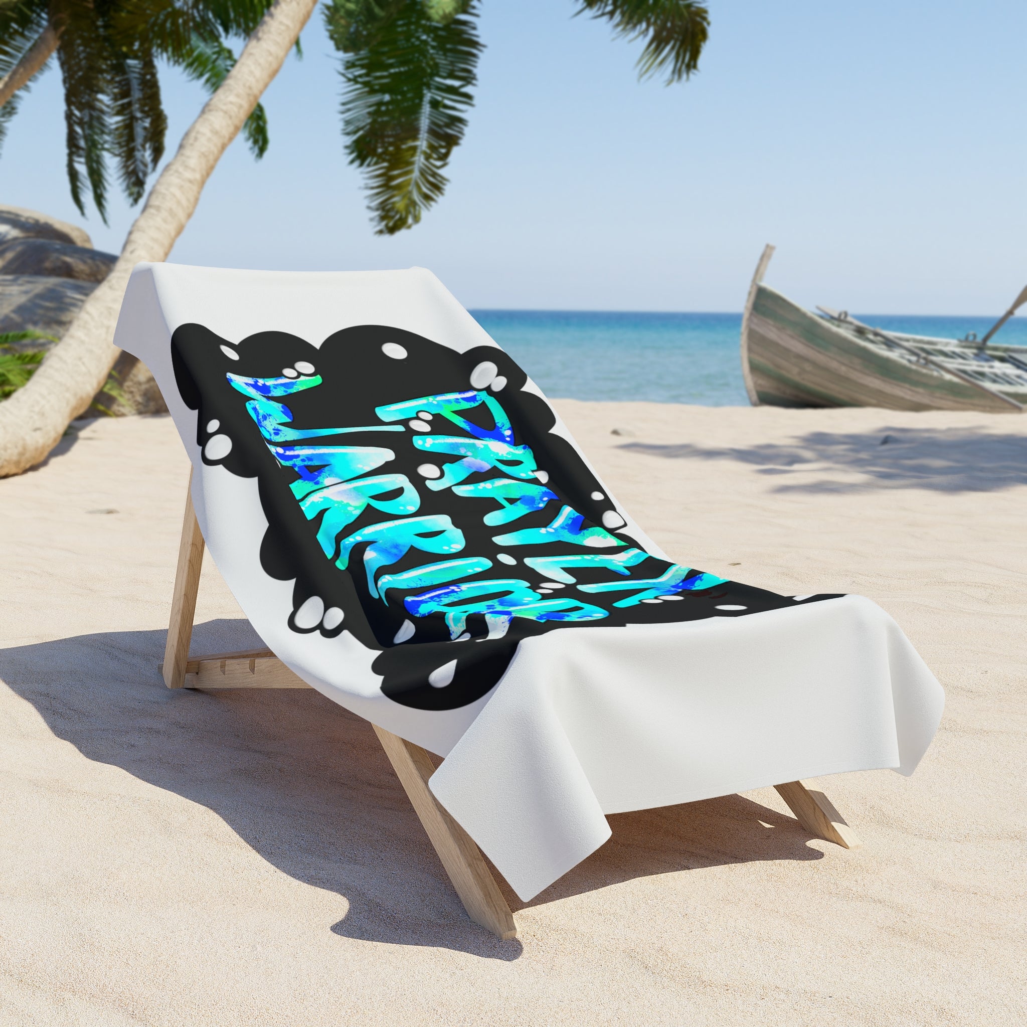 Prayer Warrior Beach Towel — Bold Aqua Typography Christian Faith Towel