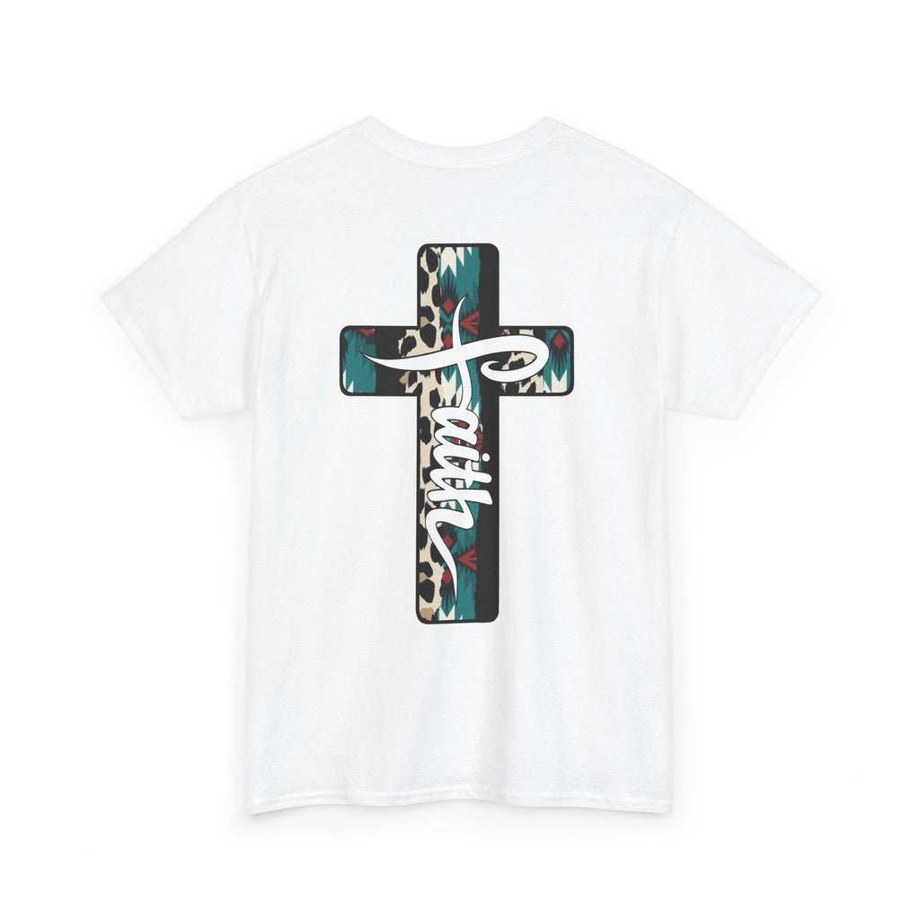 Faith Cross T‑Shirt — Leopard Teal Graphic Christian Tee